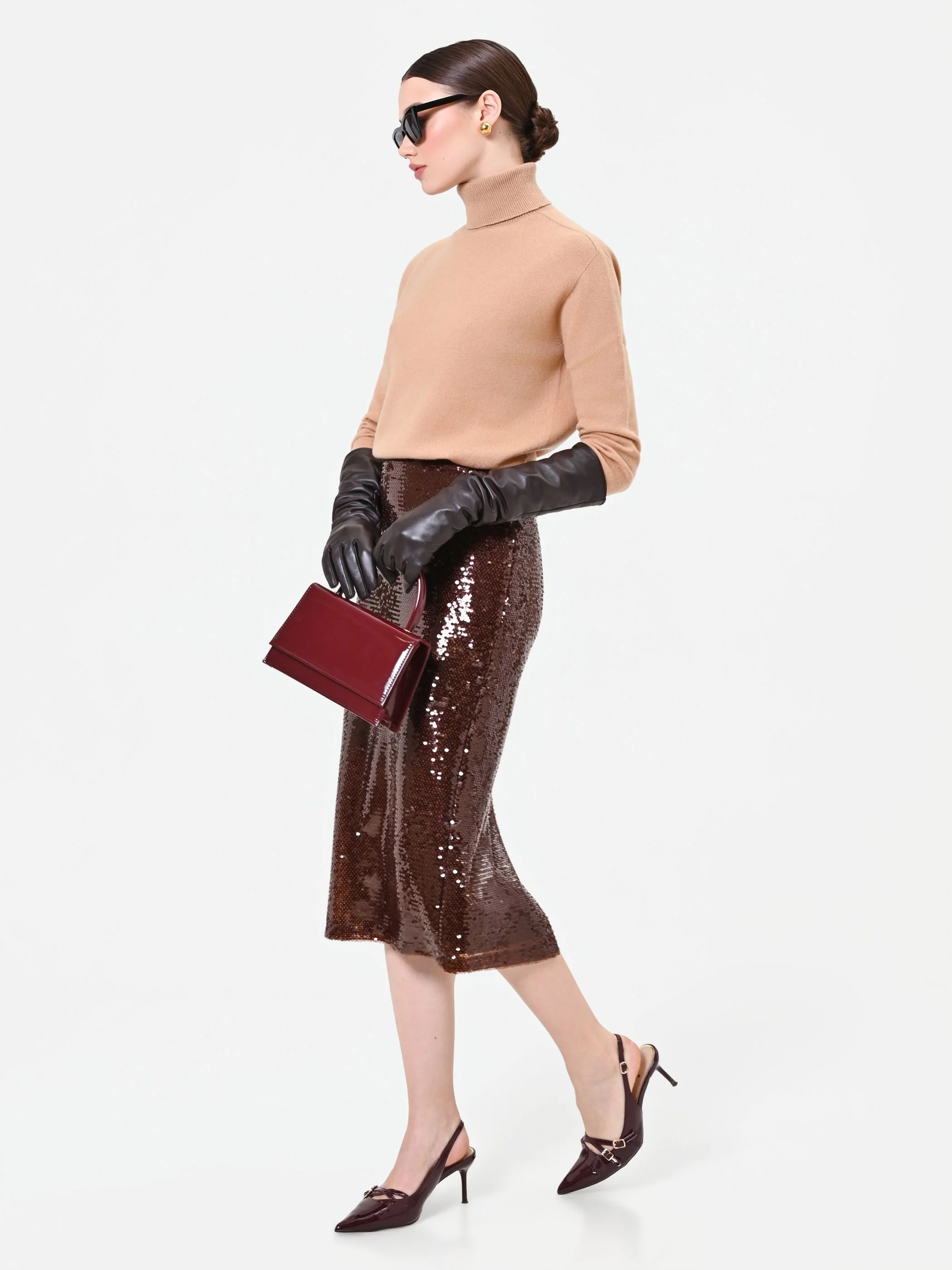Gonna longuette marrone in paillettes - Image 6