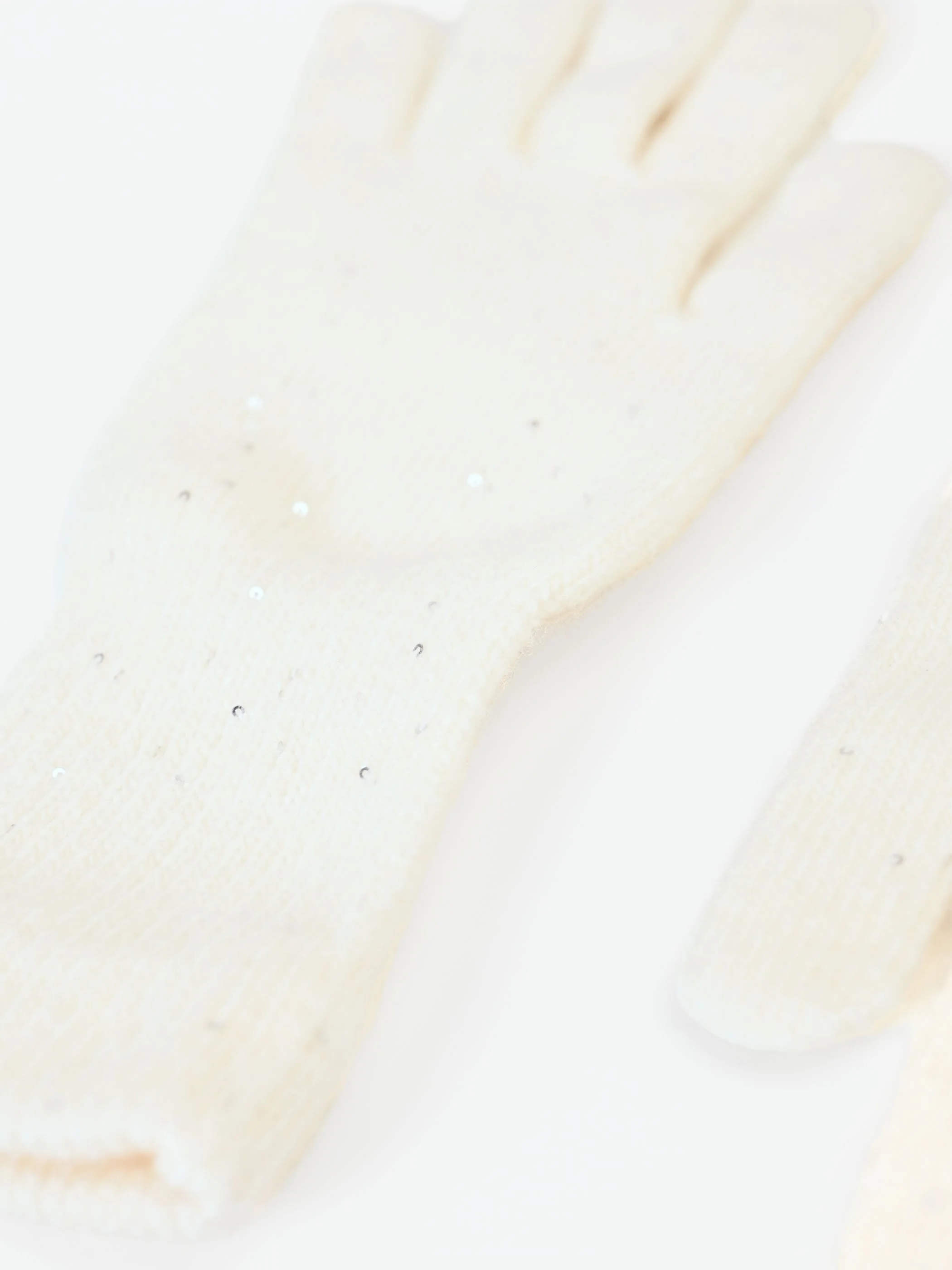 Guanti panna bianco in maglia con paillettes