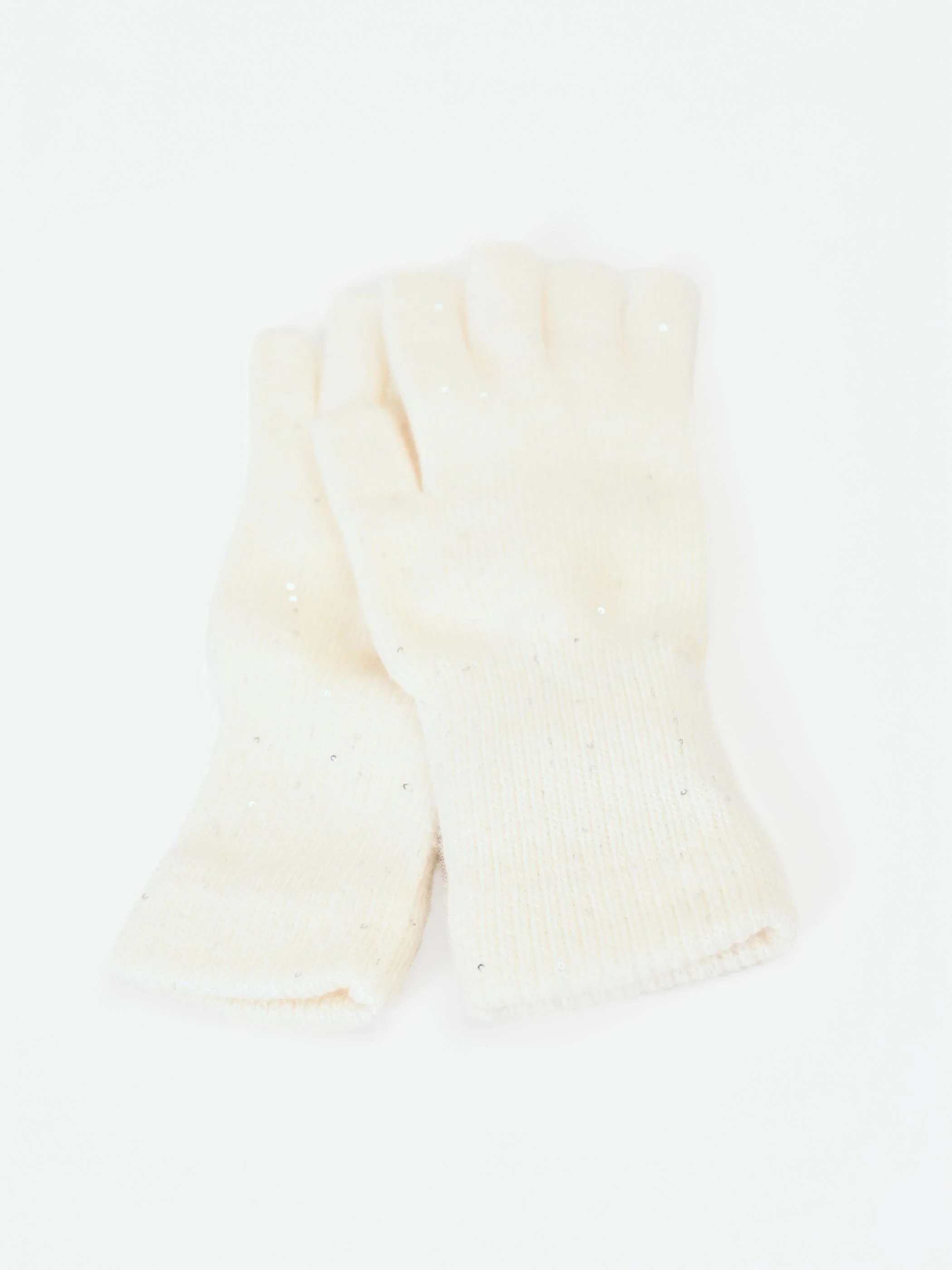 Guanti panna bianco in maglia con paillettes - Image 2