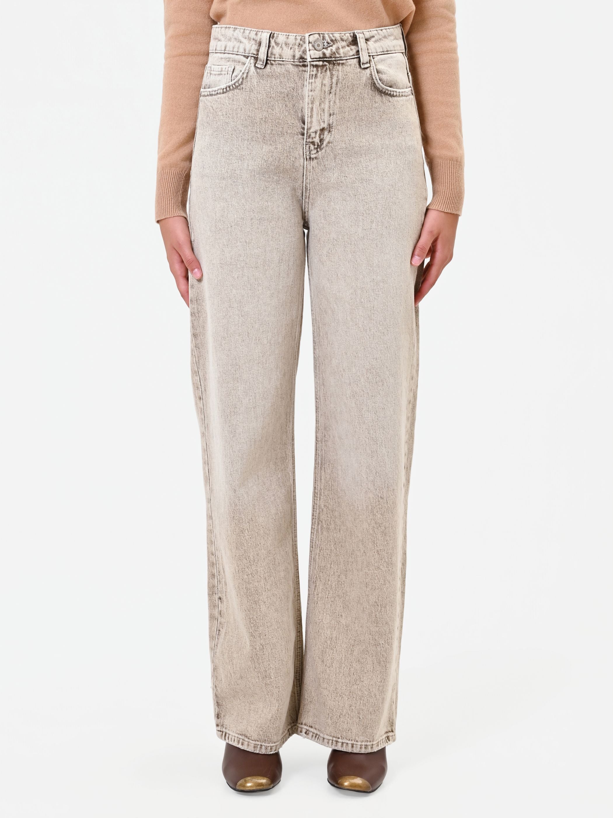Jeans ampi a vita alta tortora beige - Image 2