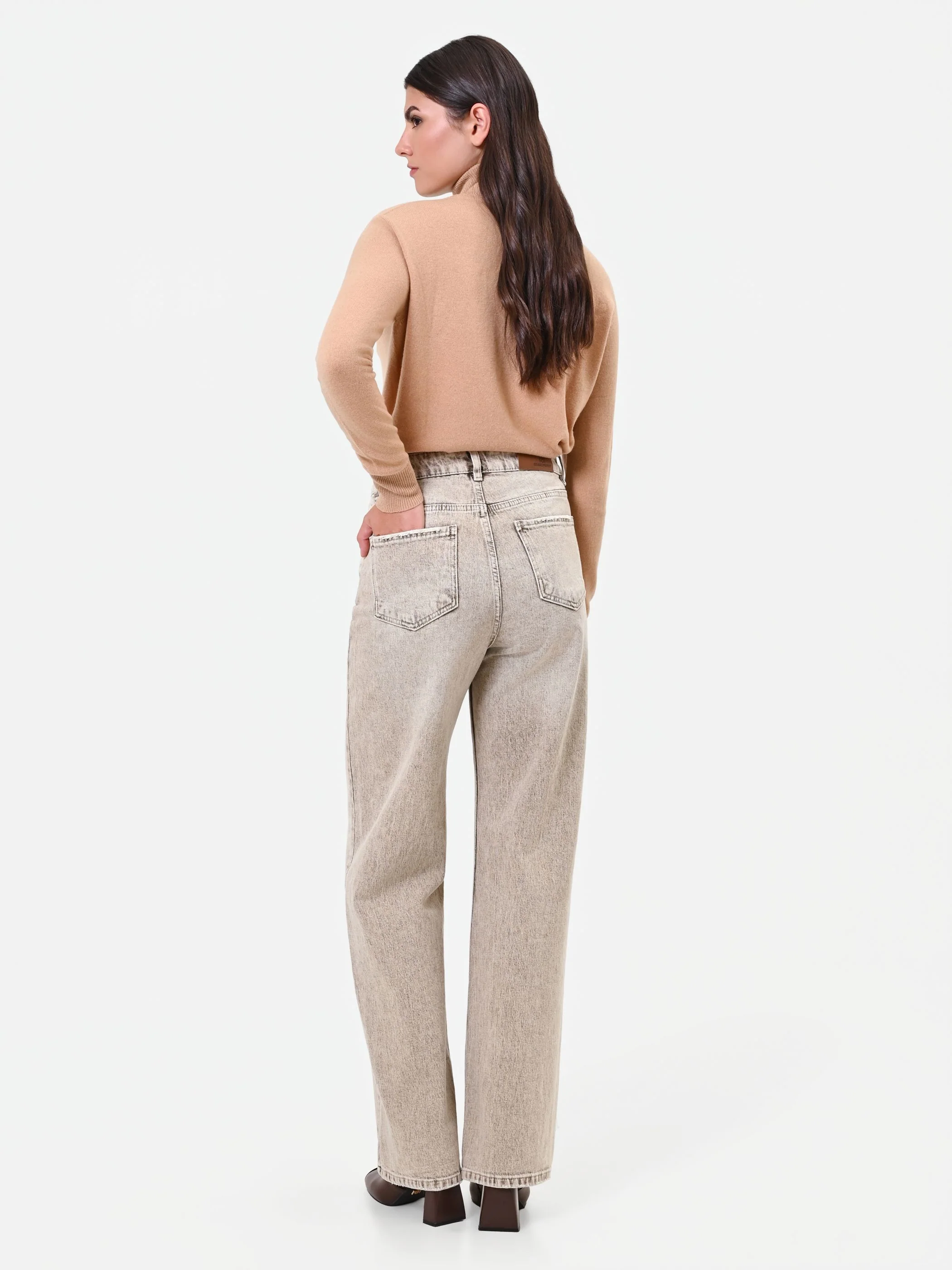 Jeans ampi a vita alta tortora beige - Image 3