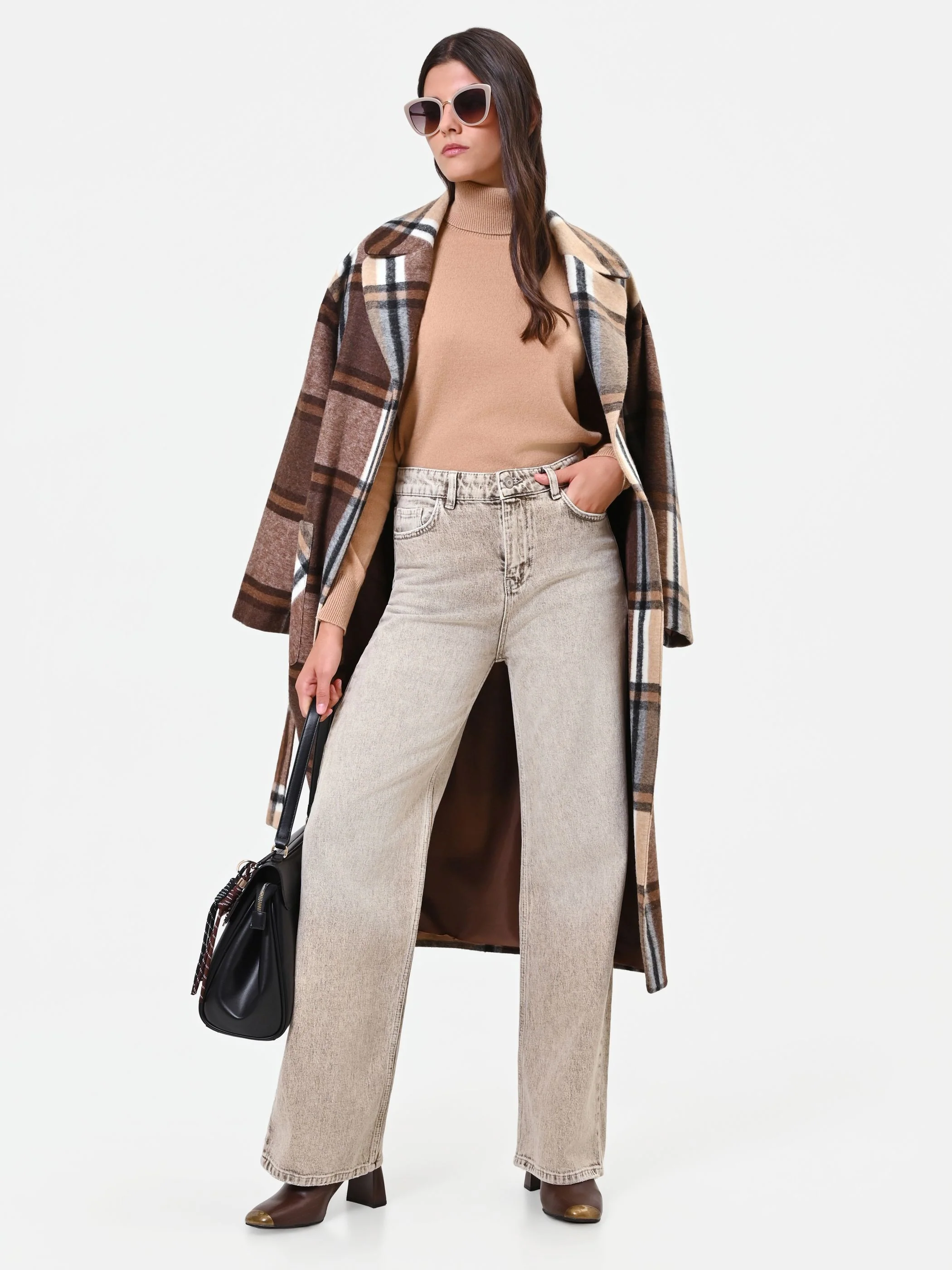 Jeans ampi a vita alta tortora beige - Image 6