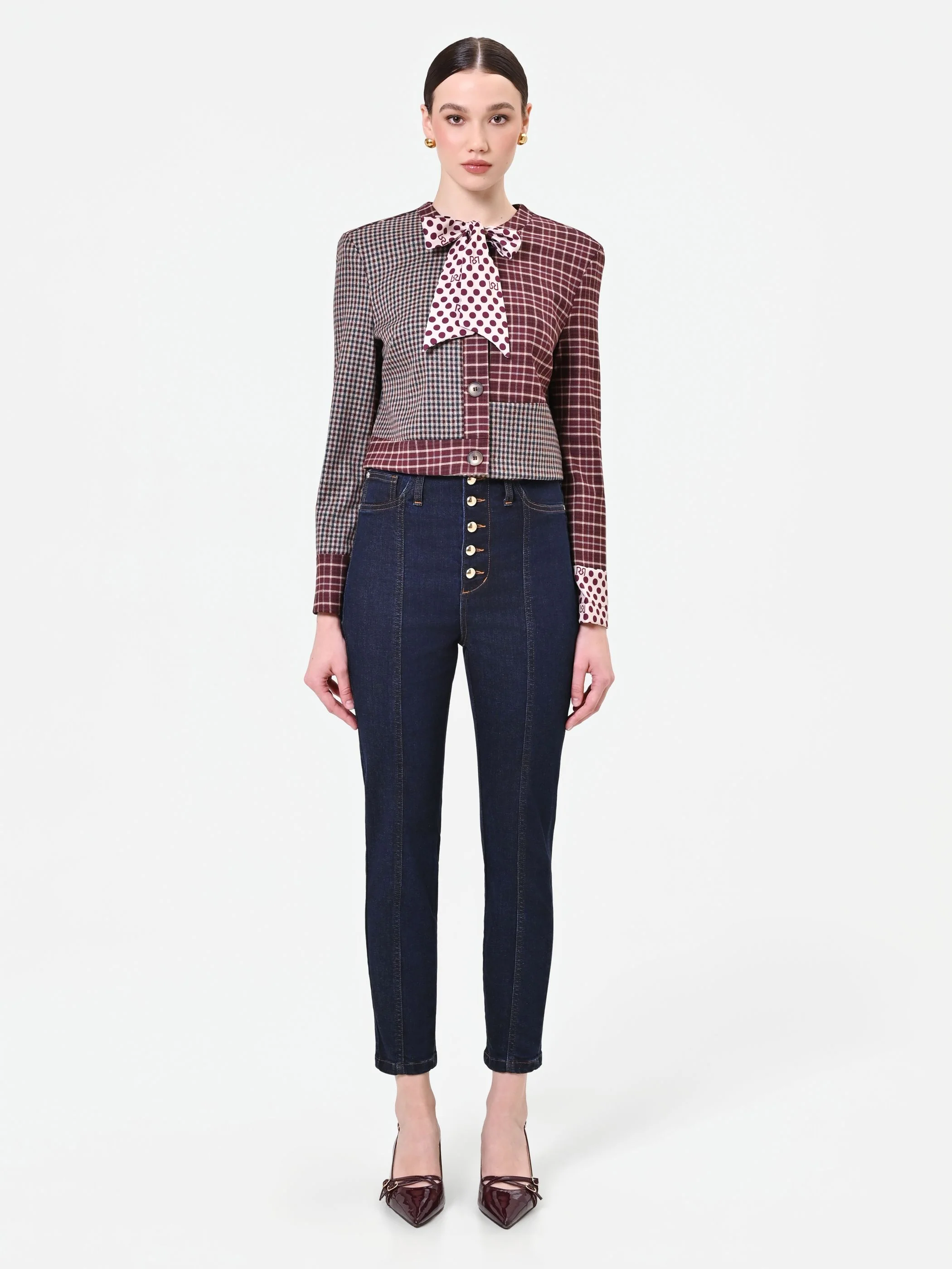 Jeans blu navy a vita alta con bottoni - Image 4