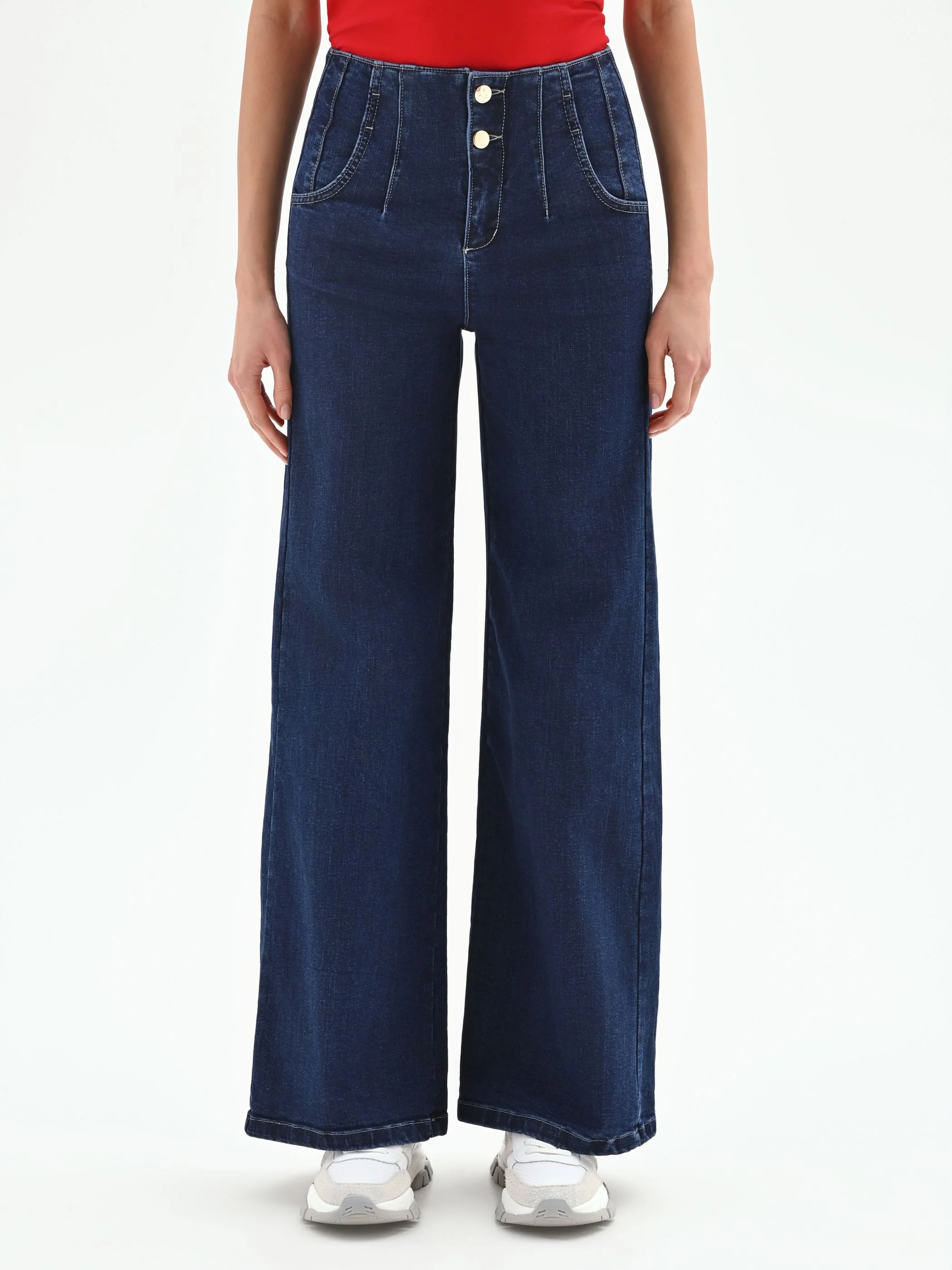 Jeans palazzo blu a vita alta - Image 2