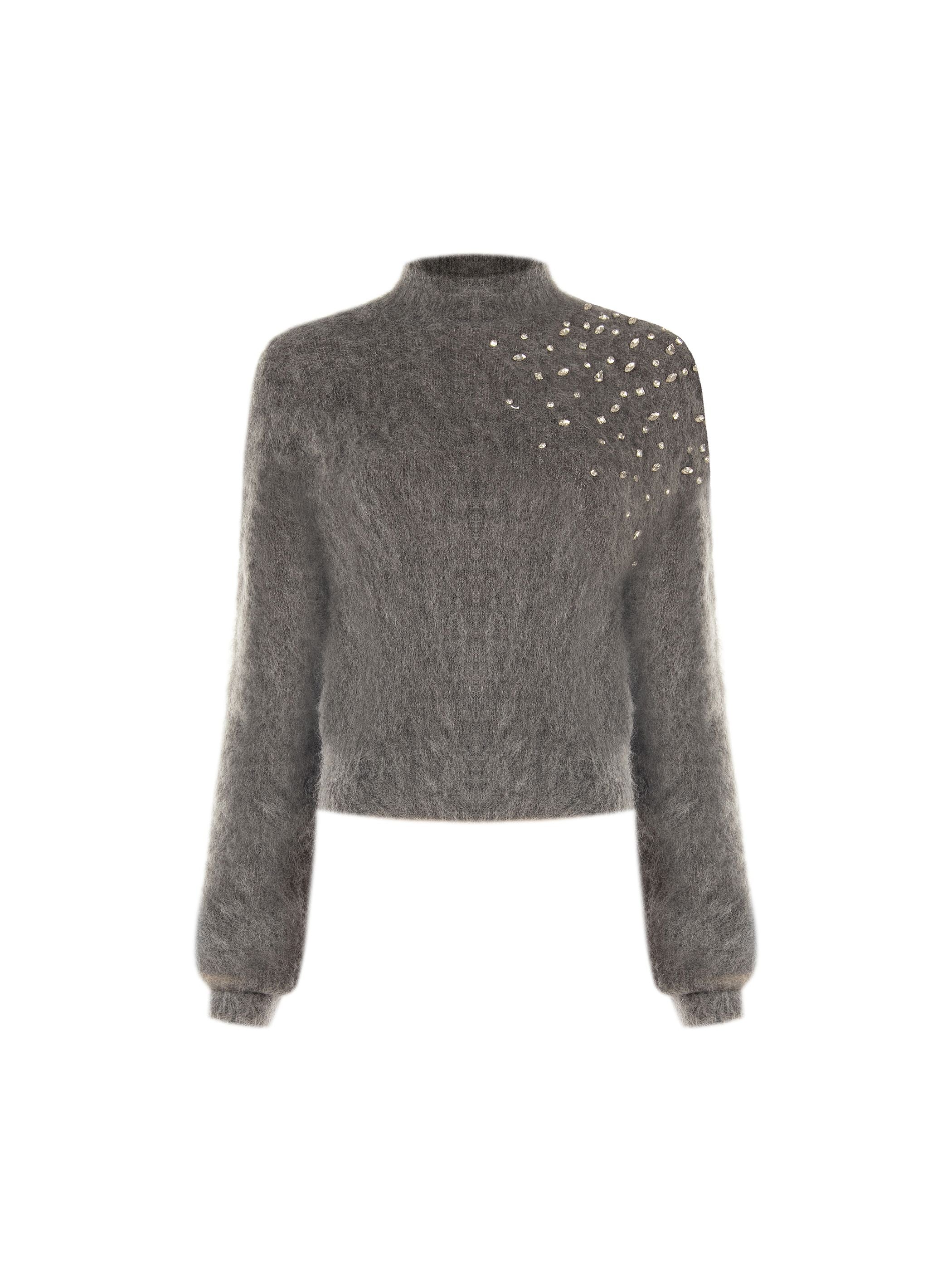 Maglia grigia in mohair con applicazione gioiello - Image 6