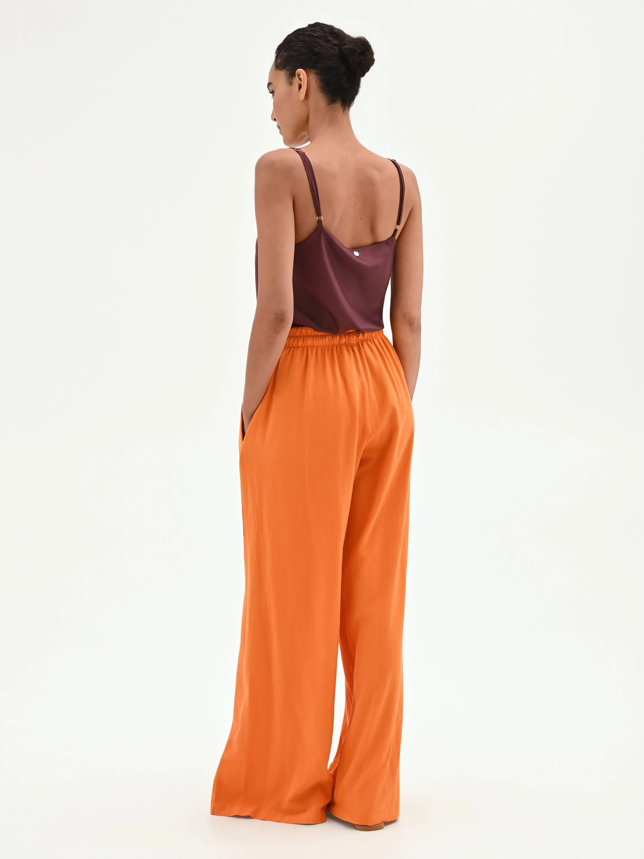Pantalone a palazzo arancione in lino - Image 4