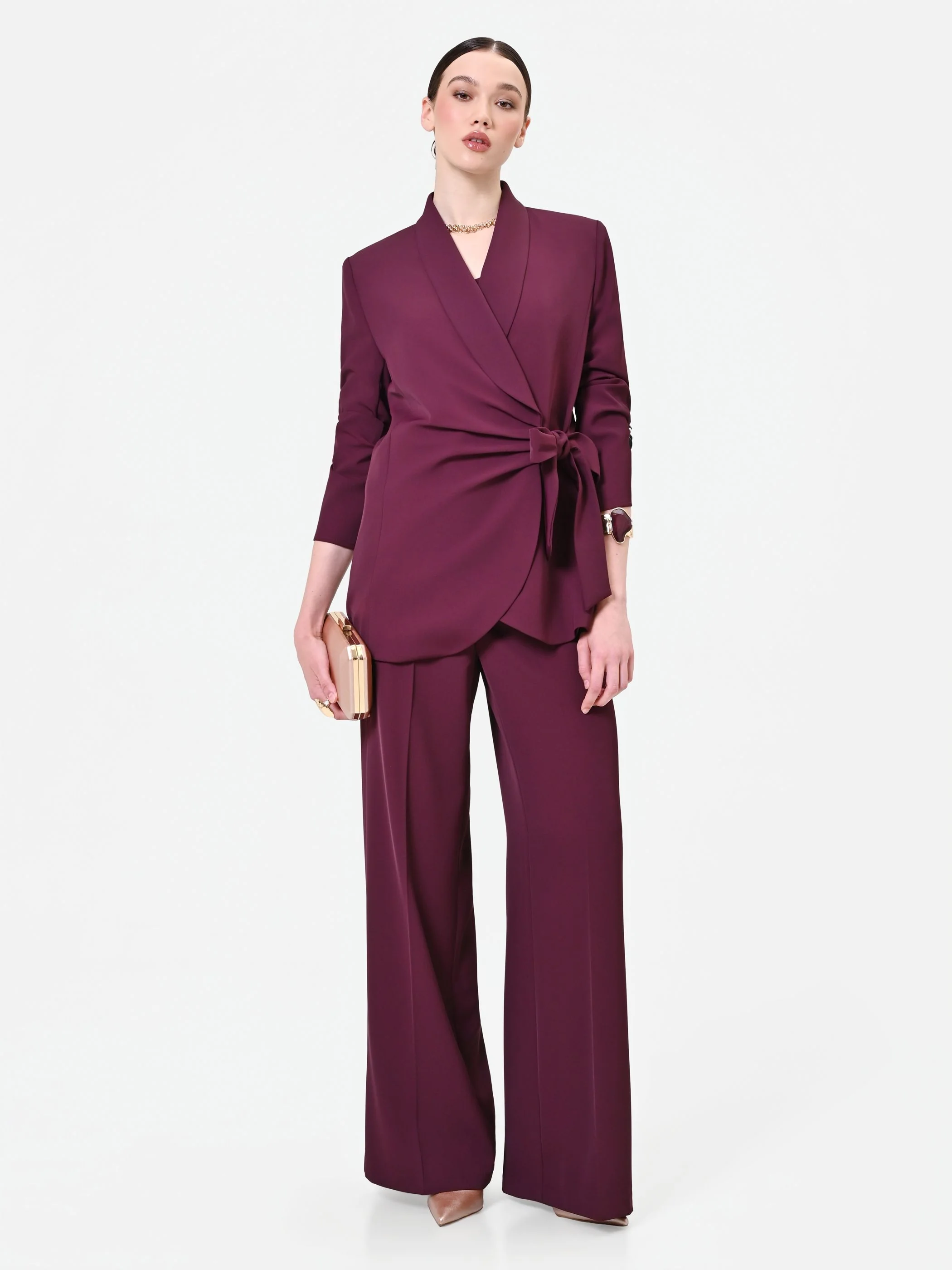 Pantalone a palazzo bordeaux dalla linea fluida - Image 6