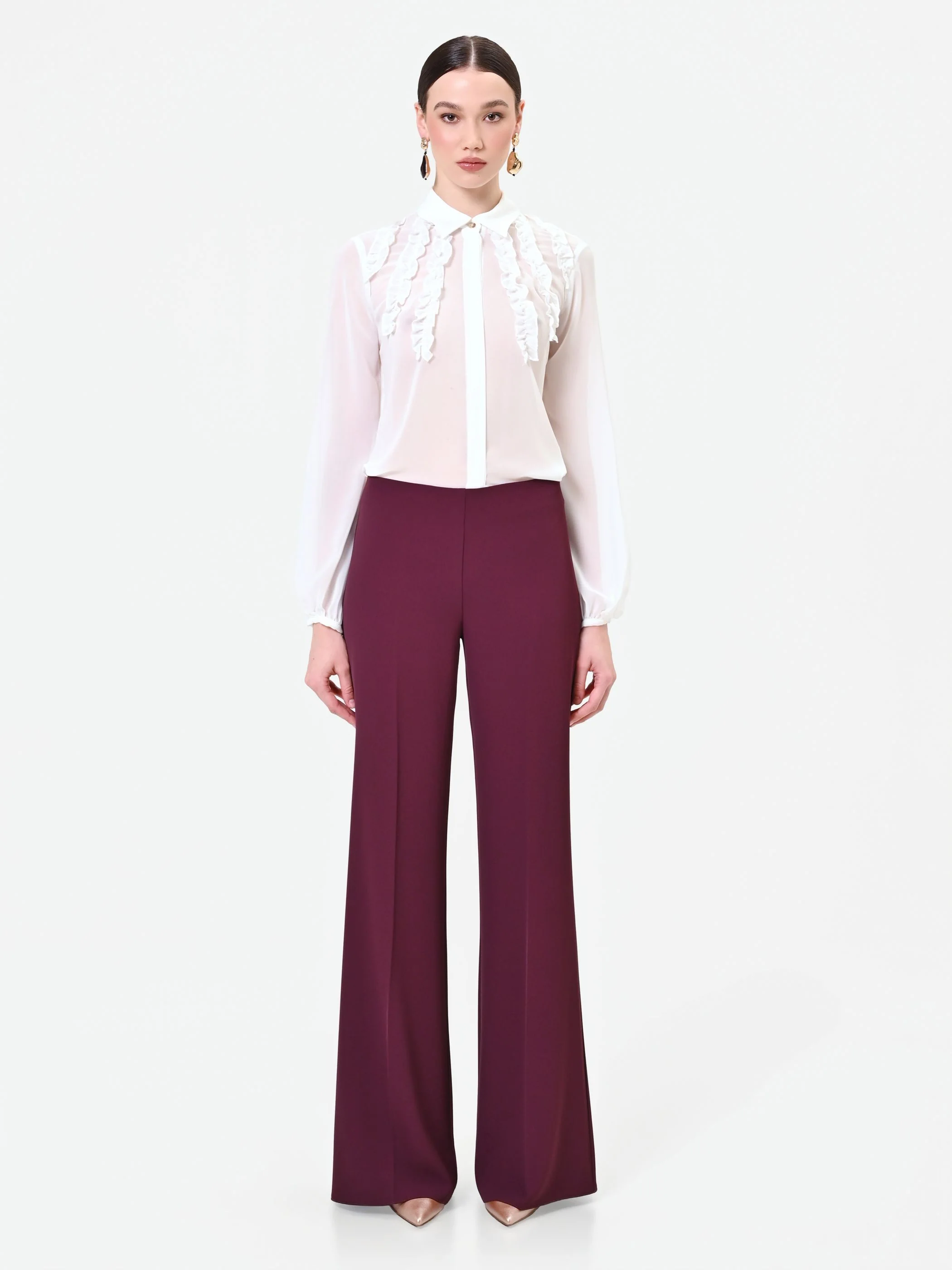 Pantalone a palazzo bordeaux - Image 5