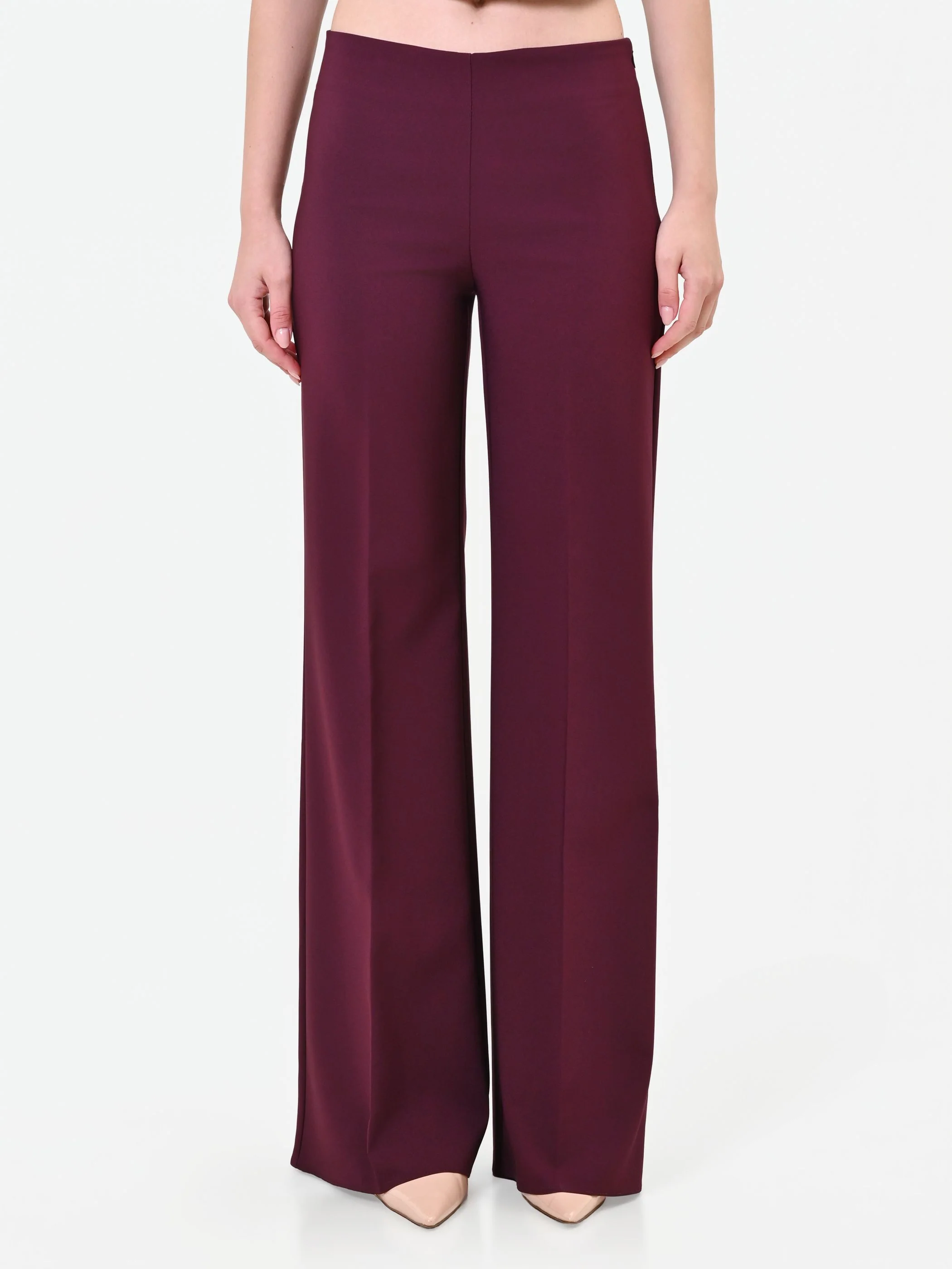 Pantalone a palazzo bordeaux rosso con piega stirata - Image 2