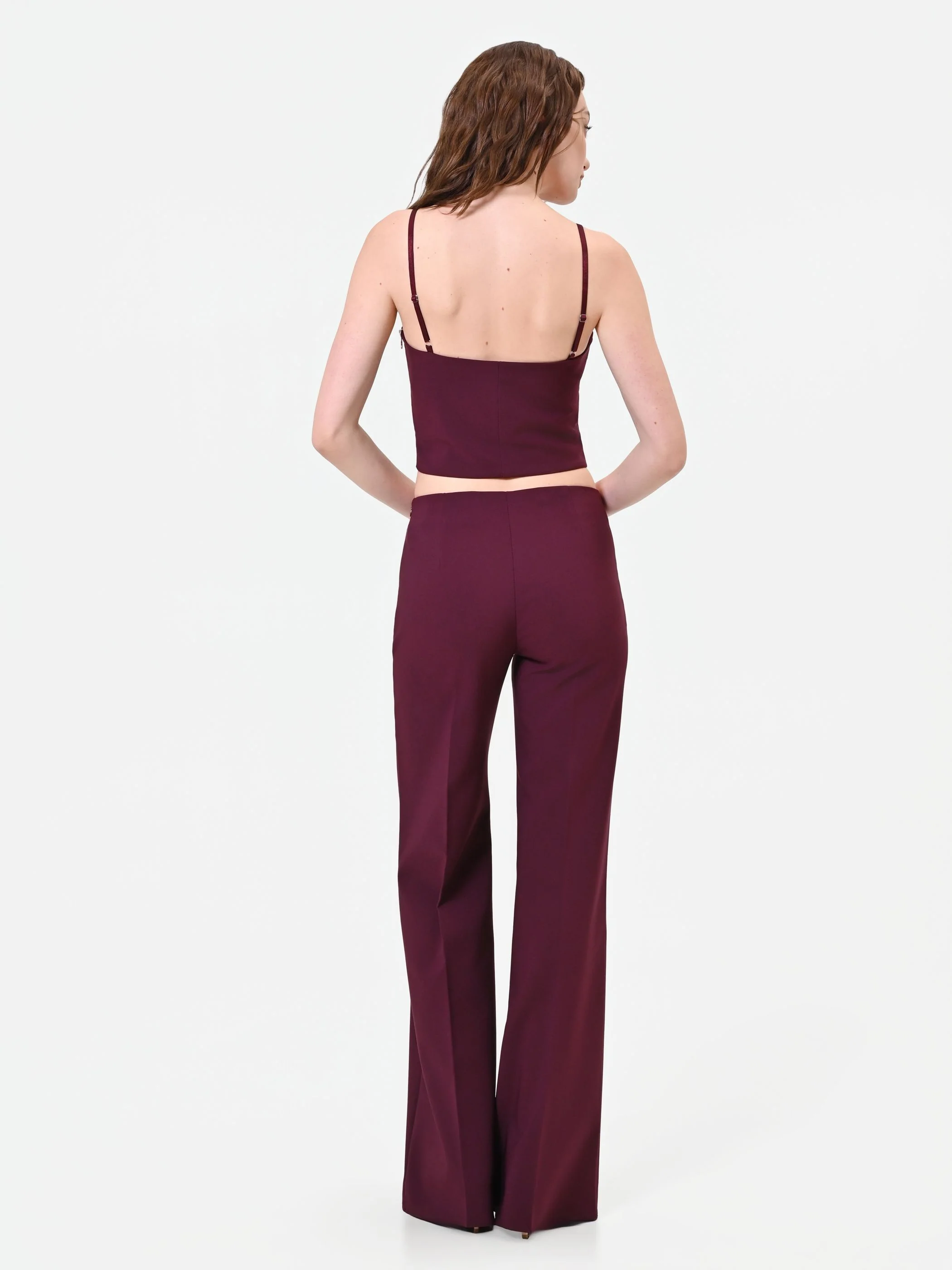 Pantalone a palazzo bordeaux rosso con piega stirata - Image 3