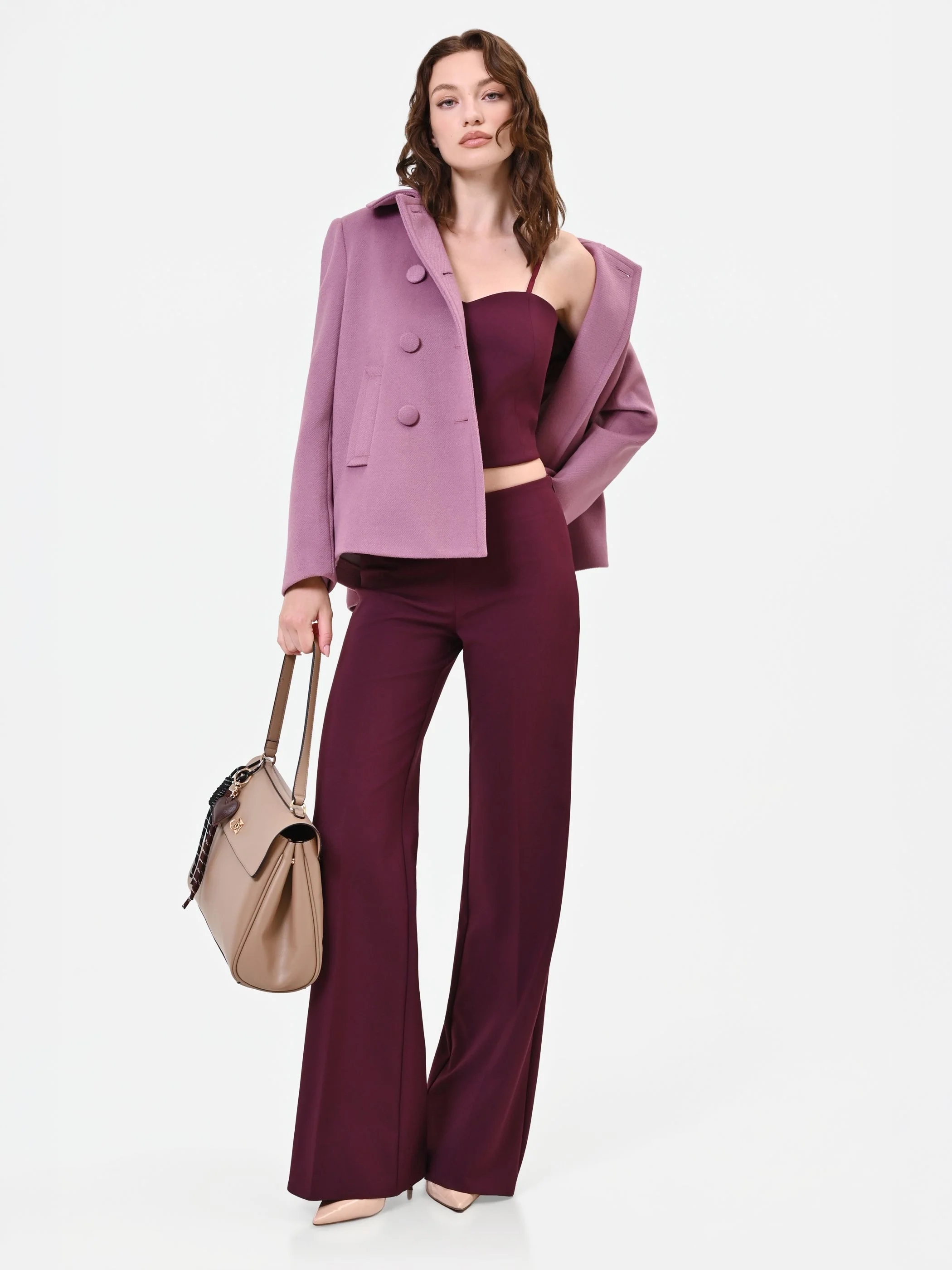 Pantalone a palazzo bordeaux rosso con piega stirata - Image 6