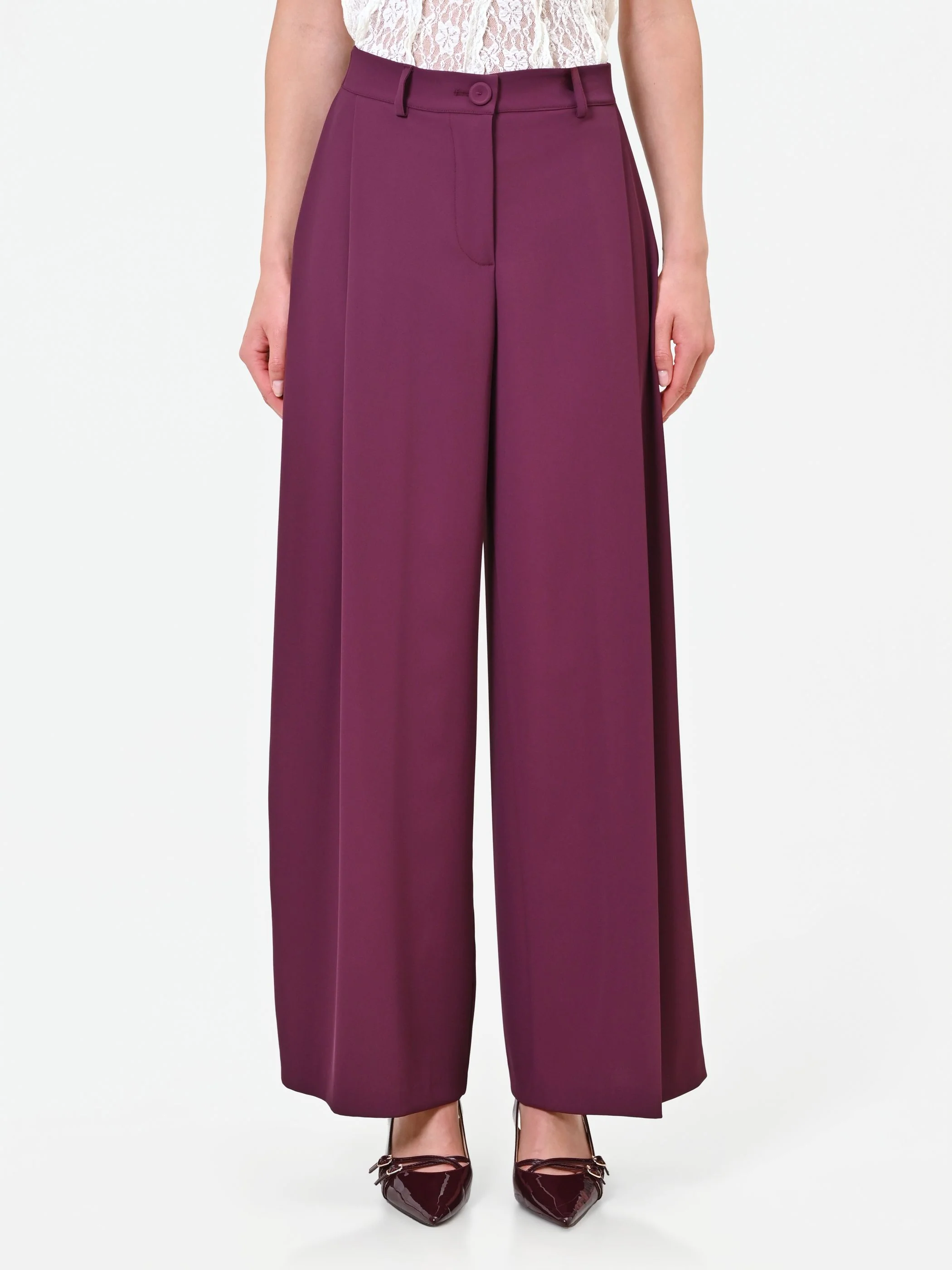 Pantalone a palazzo fluido bordeaux rosso - Image 2