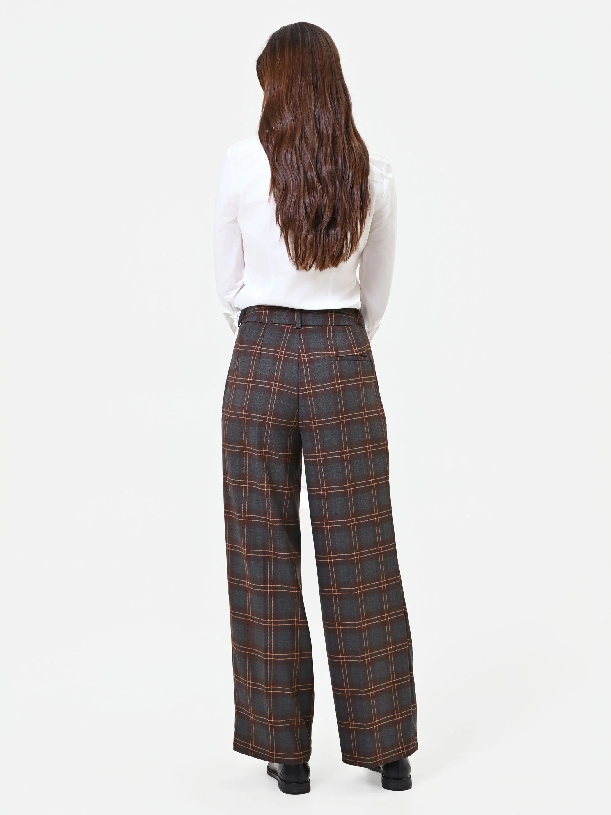 Pantalone a palazzo marrone con motivo check - Image 3