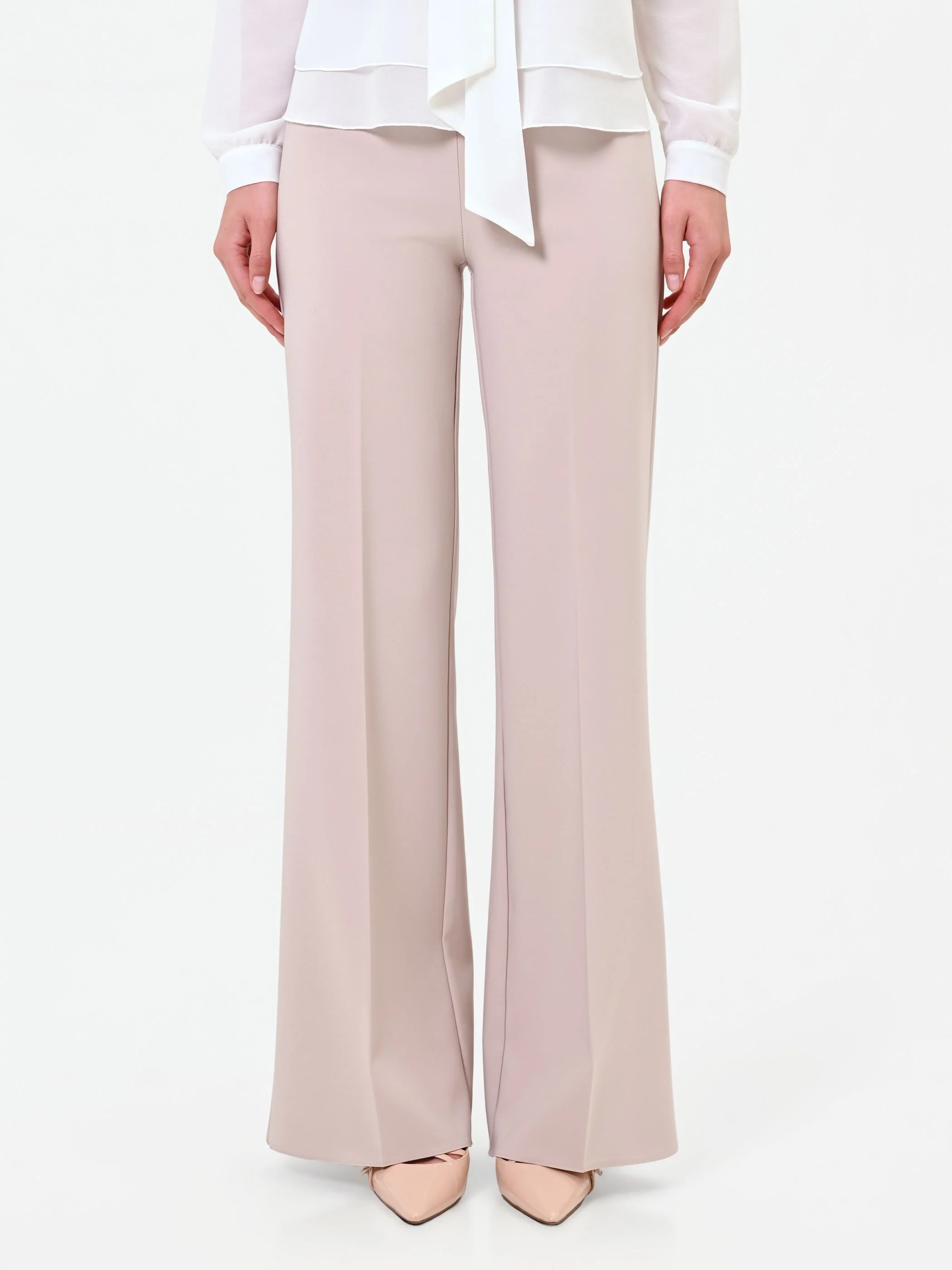 Pantalone a palazzo tortora beige a vita alta - Image 2