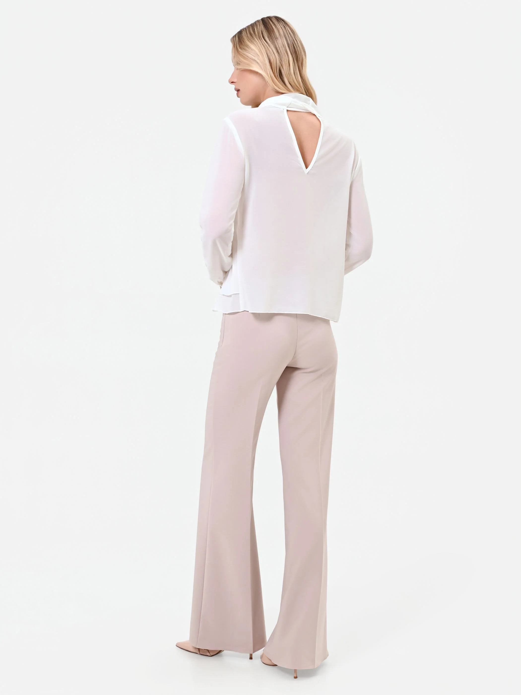 Pantalone a palazzo tortora beige a vita alta - Image 3