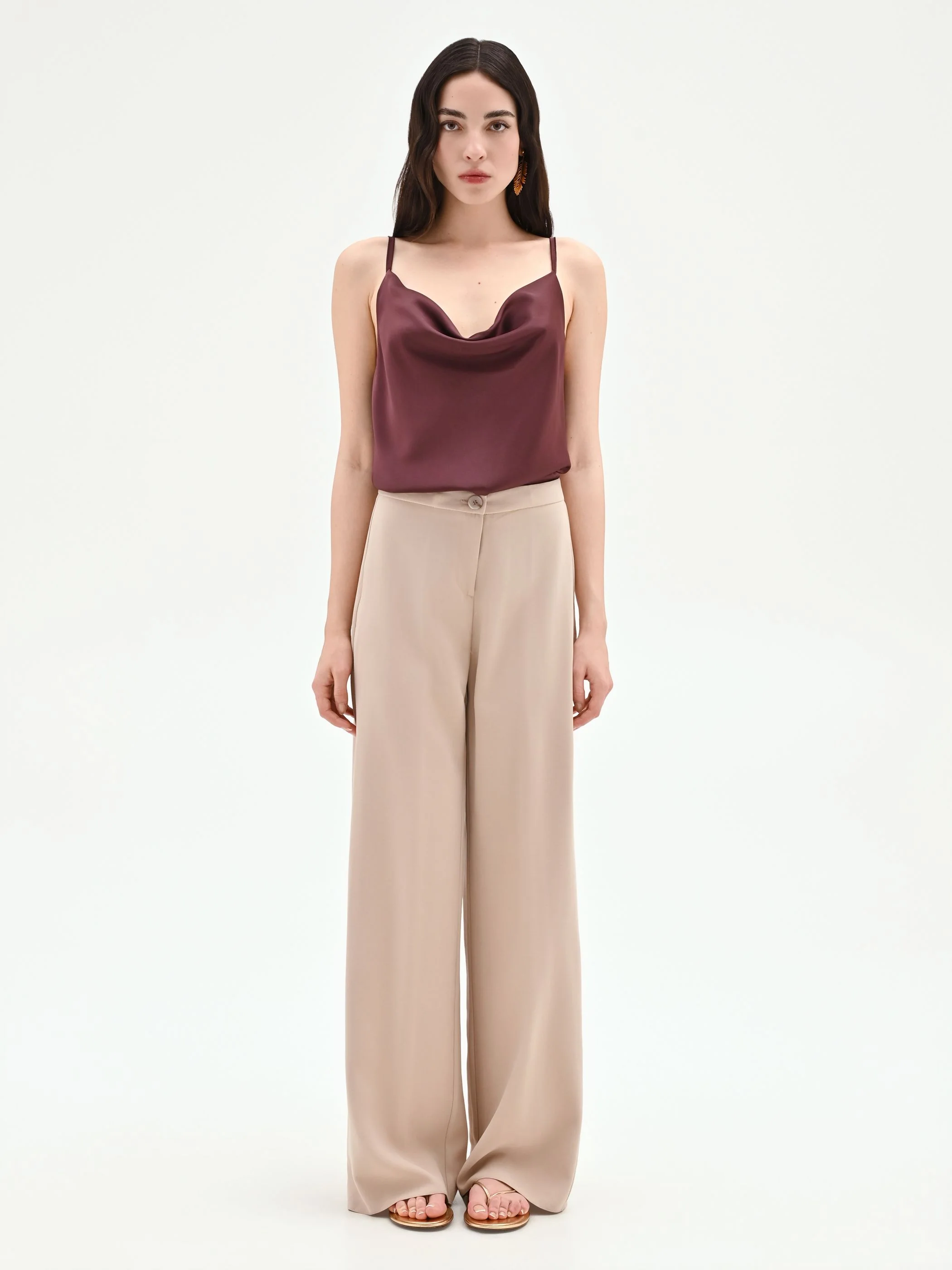 Pantalone a palazzo tortora beige in viscosa