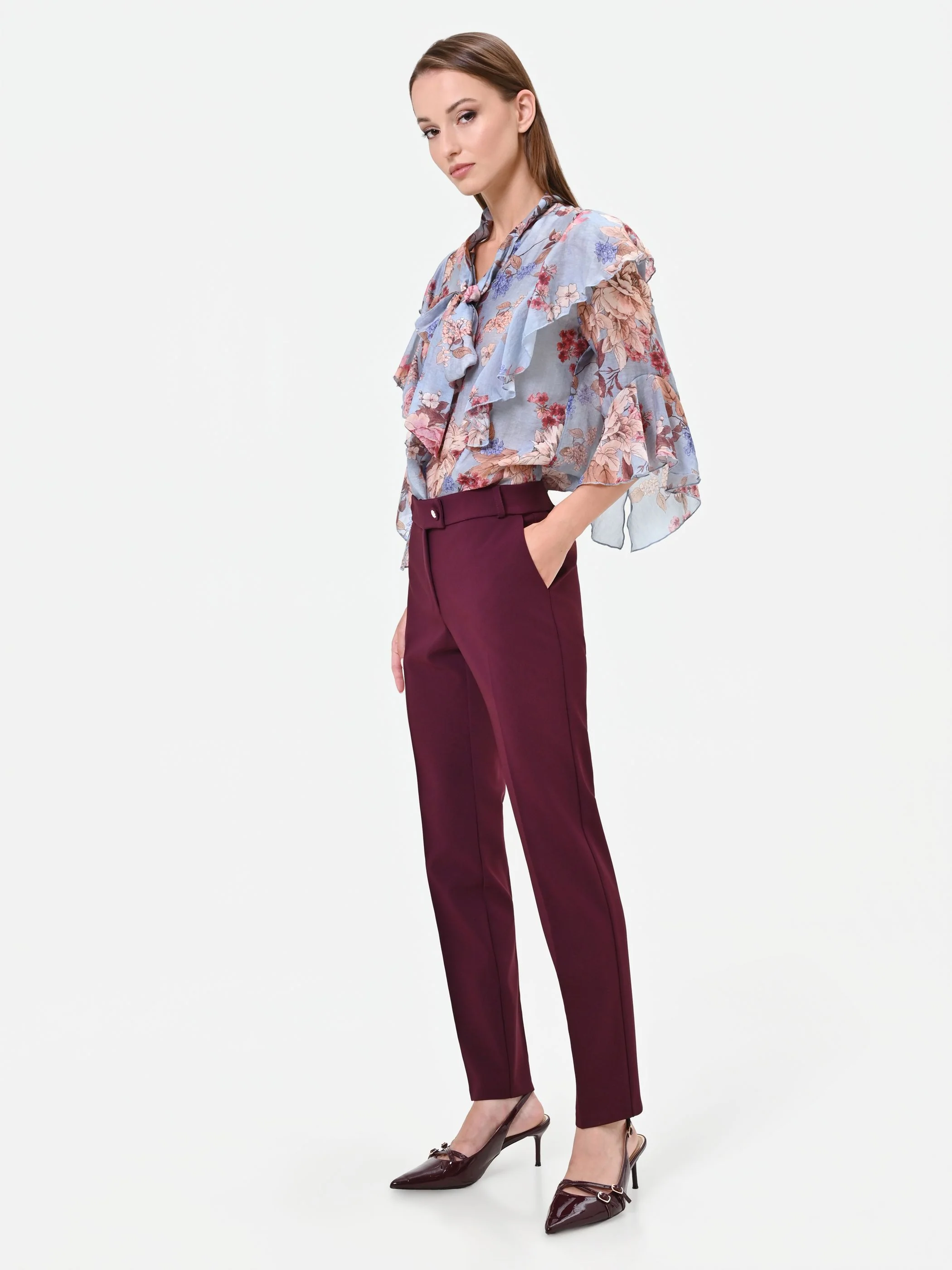 Pantalone a sigaretta bordeaux - Image 5
