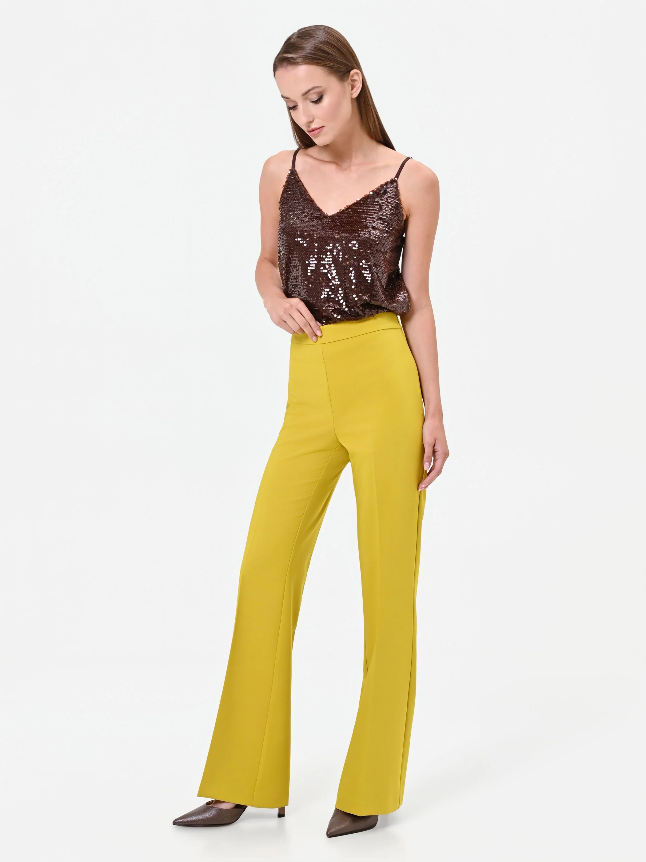 Pantalone a vita alta verde olio - Image 5
