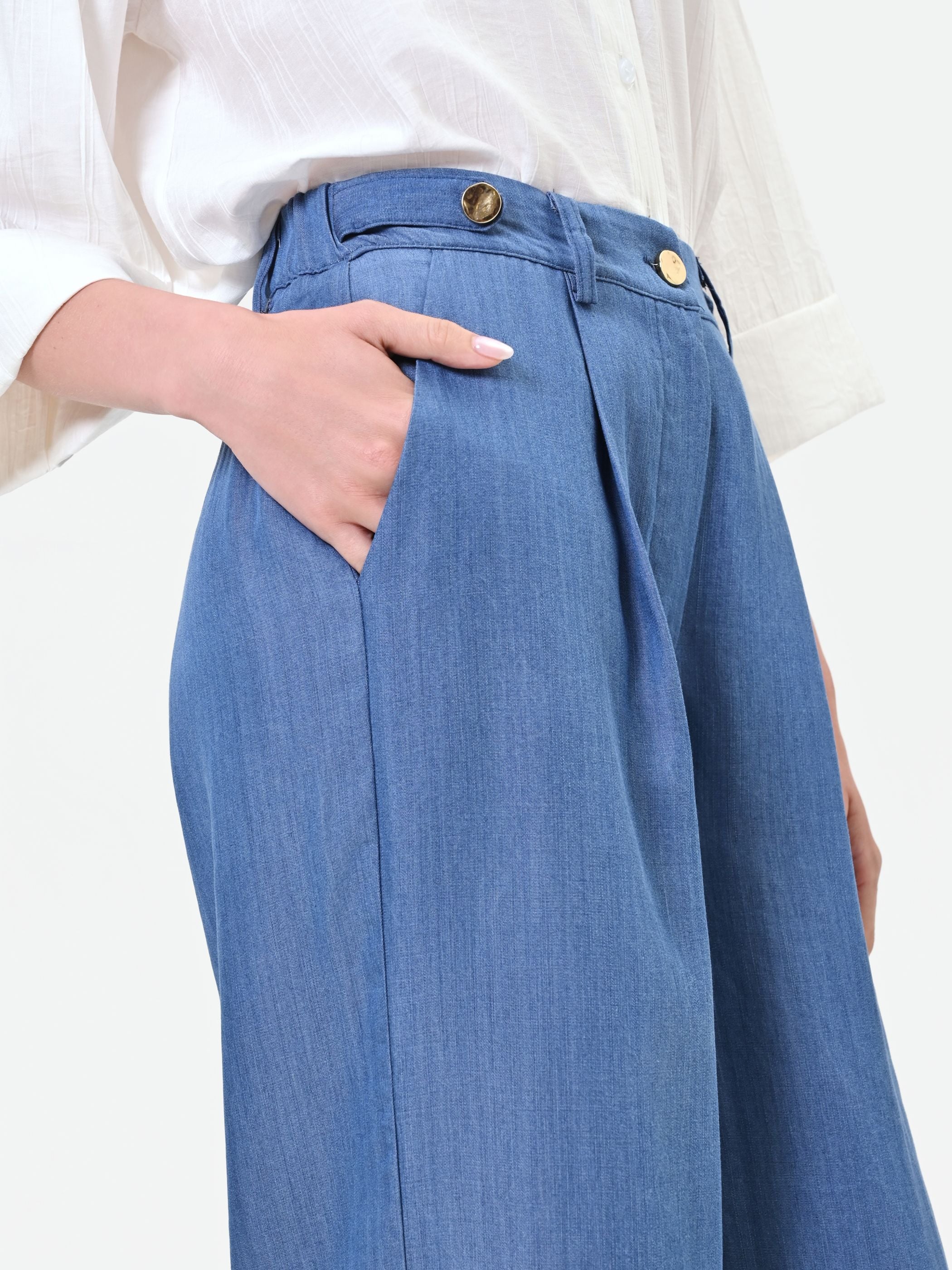 Pantalone ampio blu in lyocell - Image 4