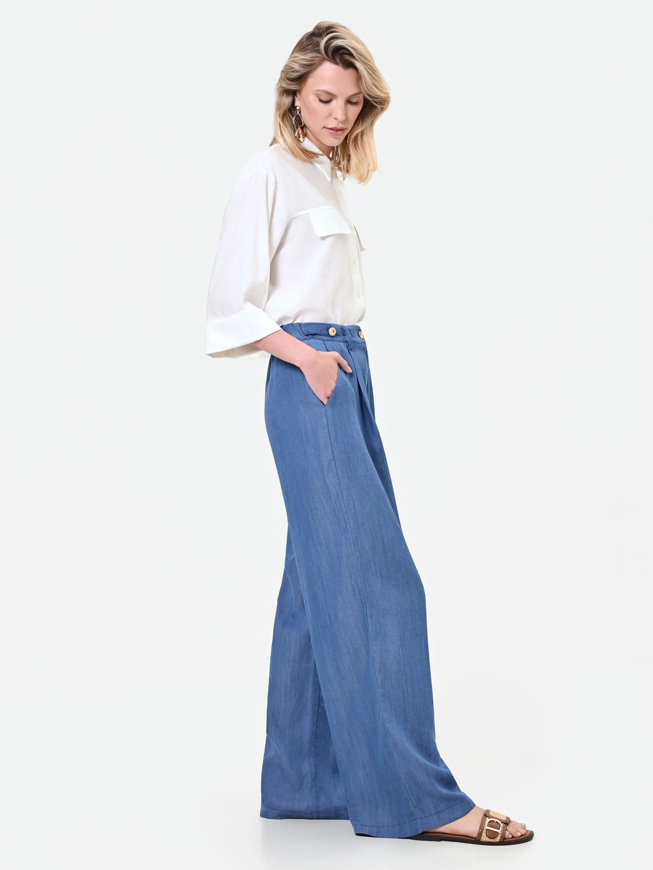 Pantalone ampio blu in lyocell - Image 5