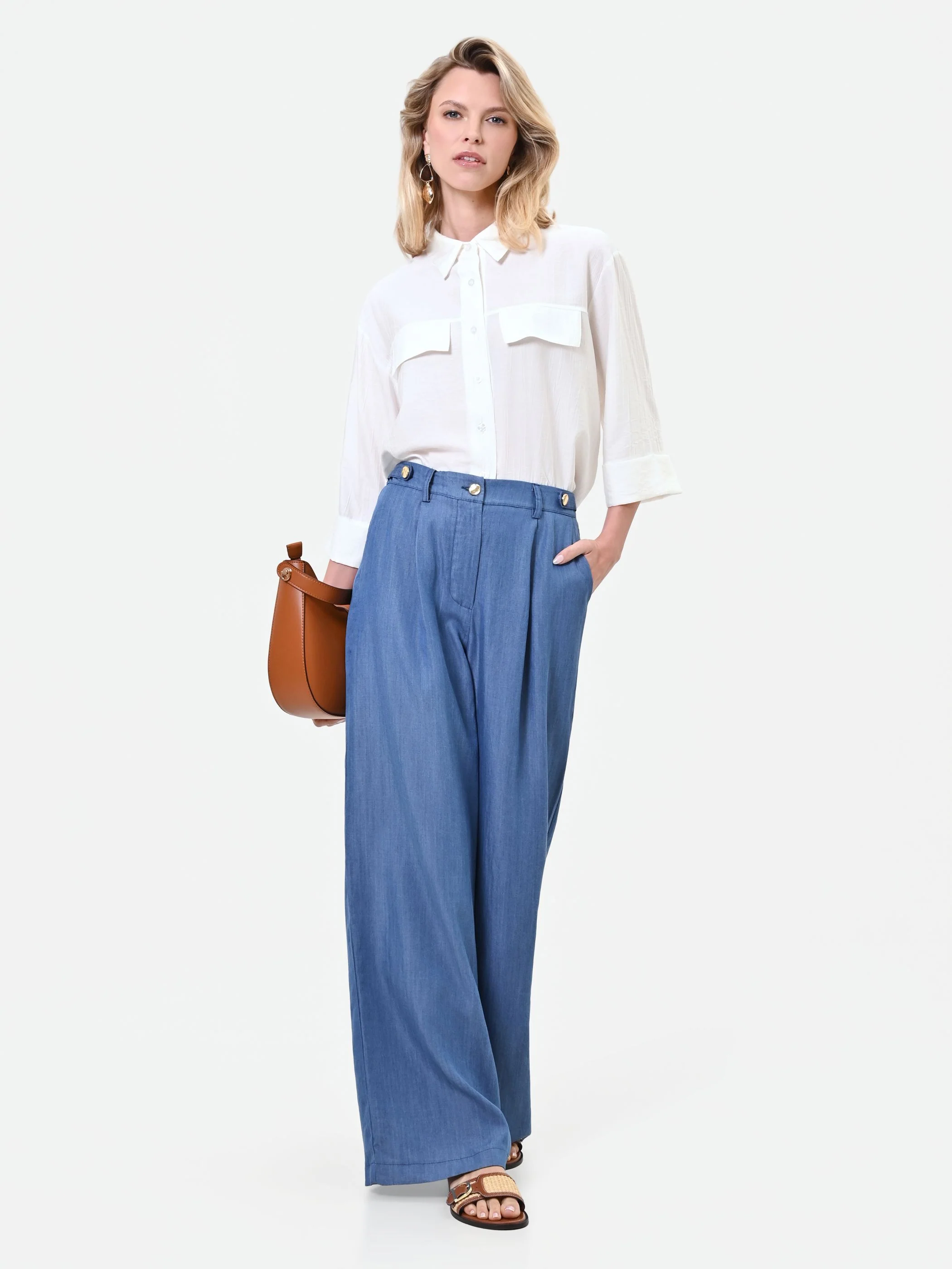 Pantalone ampio blu in lyocell - Image 6