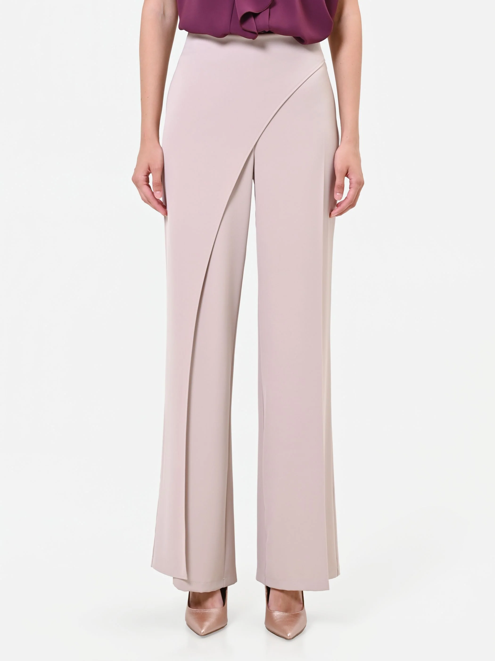 Pantalone asimmetrico fluido tortora beige - Image 2