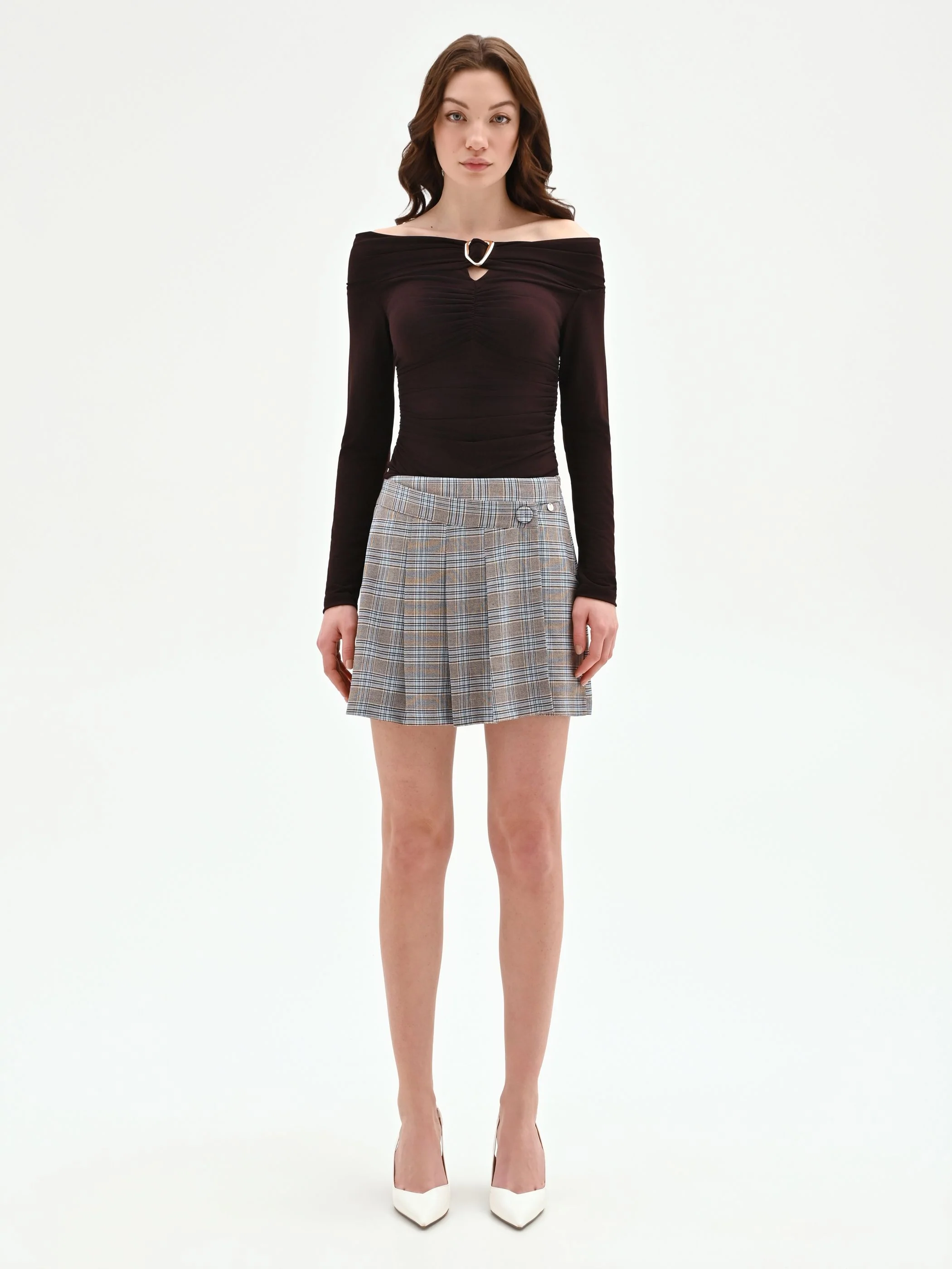 Pantalone azzurro con fantasia check