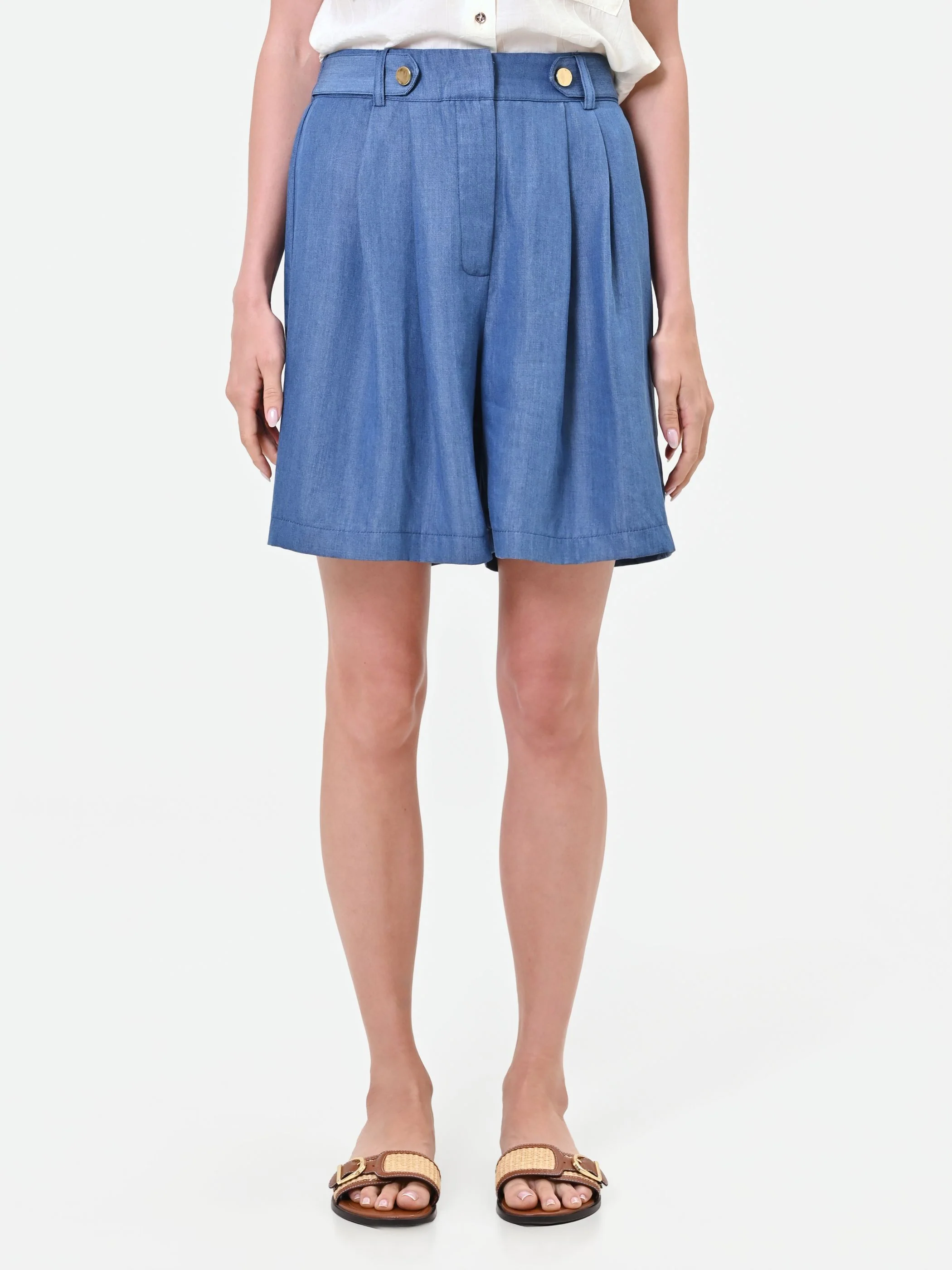 Pantalone bermuda blu in lyocell - Image 3