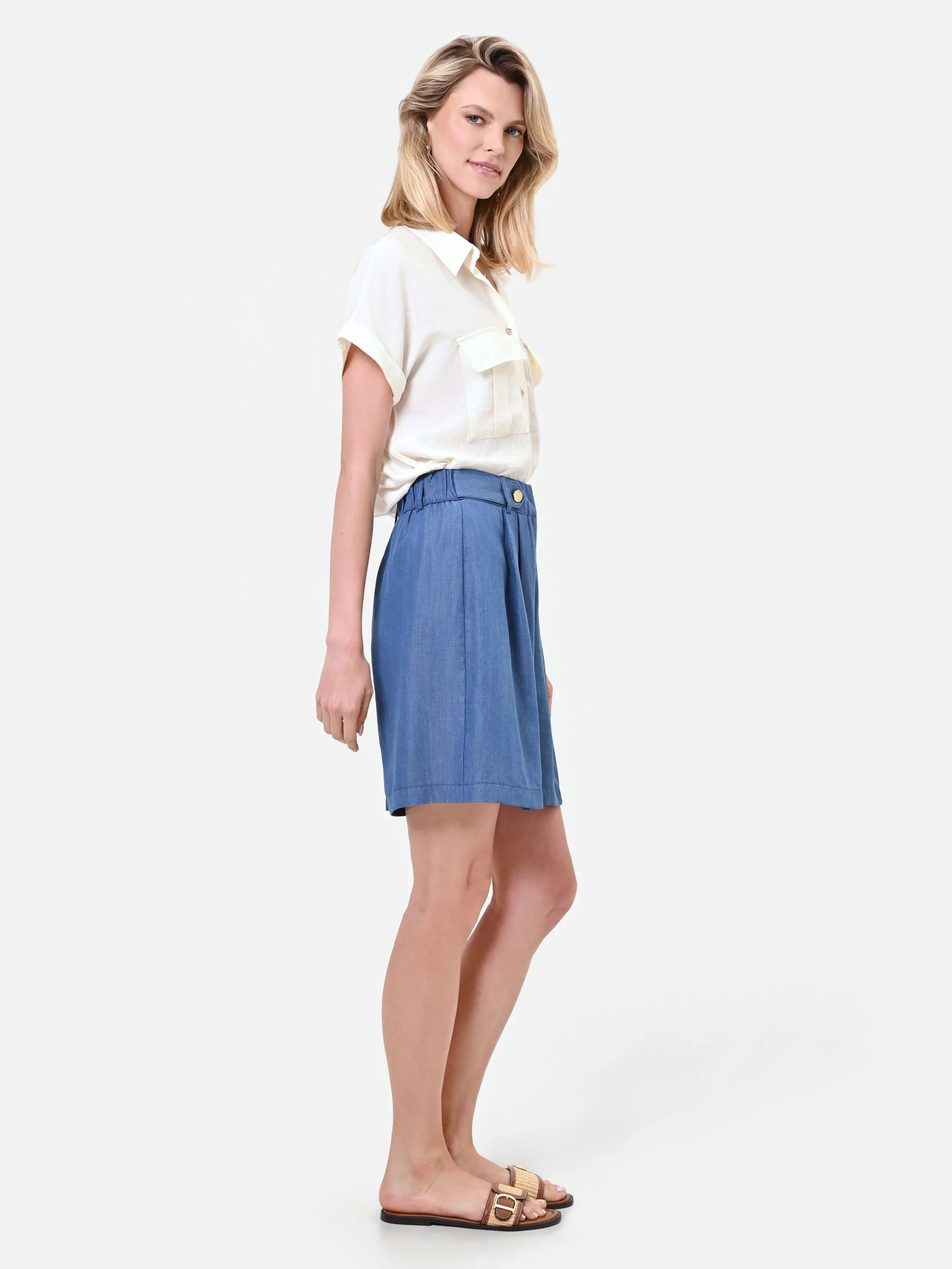 Pantalone bermuda blu in lyocell - Image 5