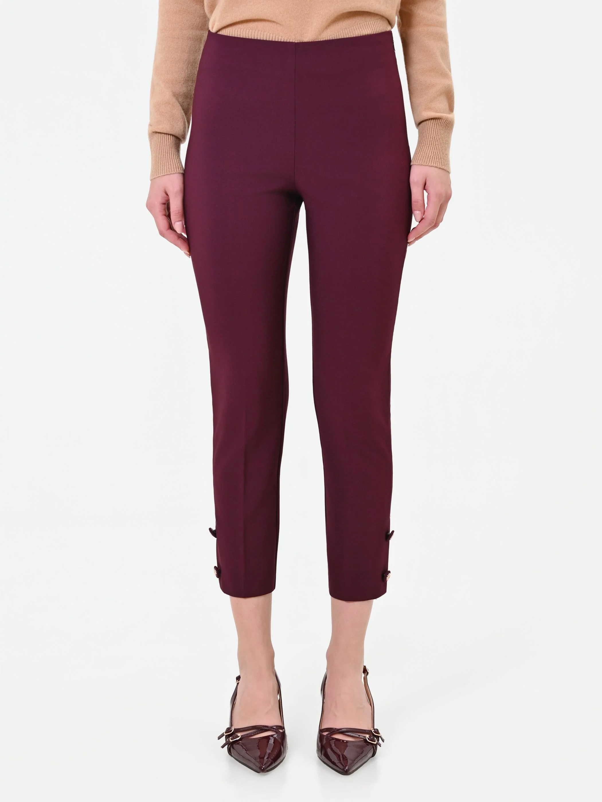 Pantalone bordeaux cropped con bottoni al fondo - Image 2