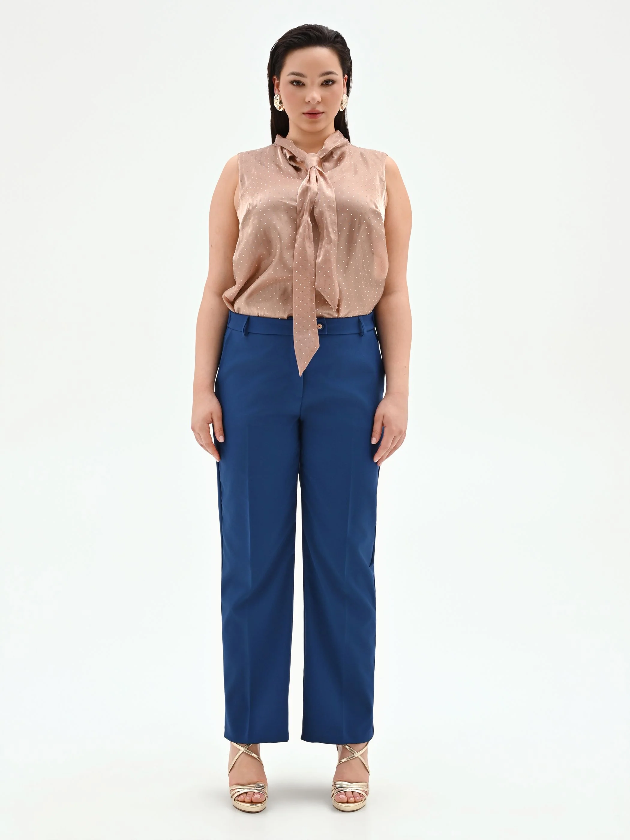 Pantalone Curvy blu brillante a vita alta in tessuto tecnico
