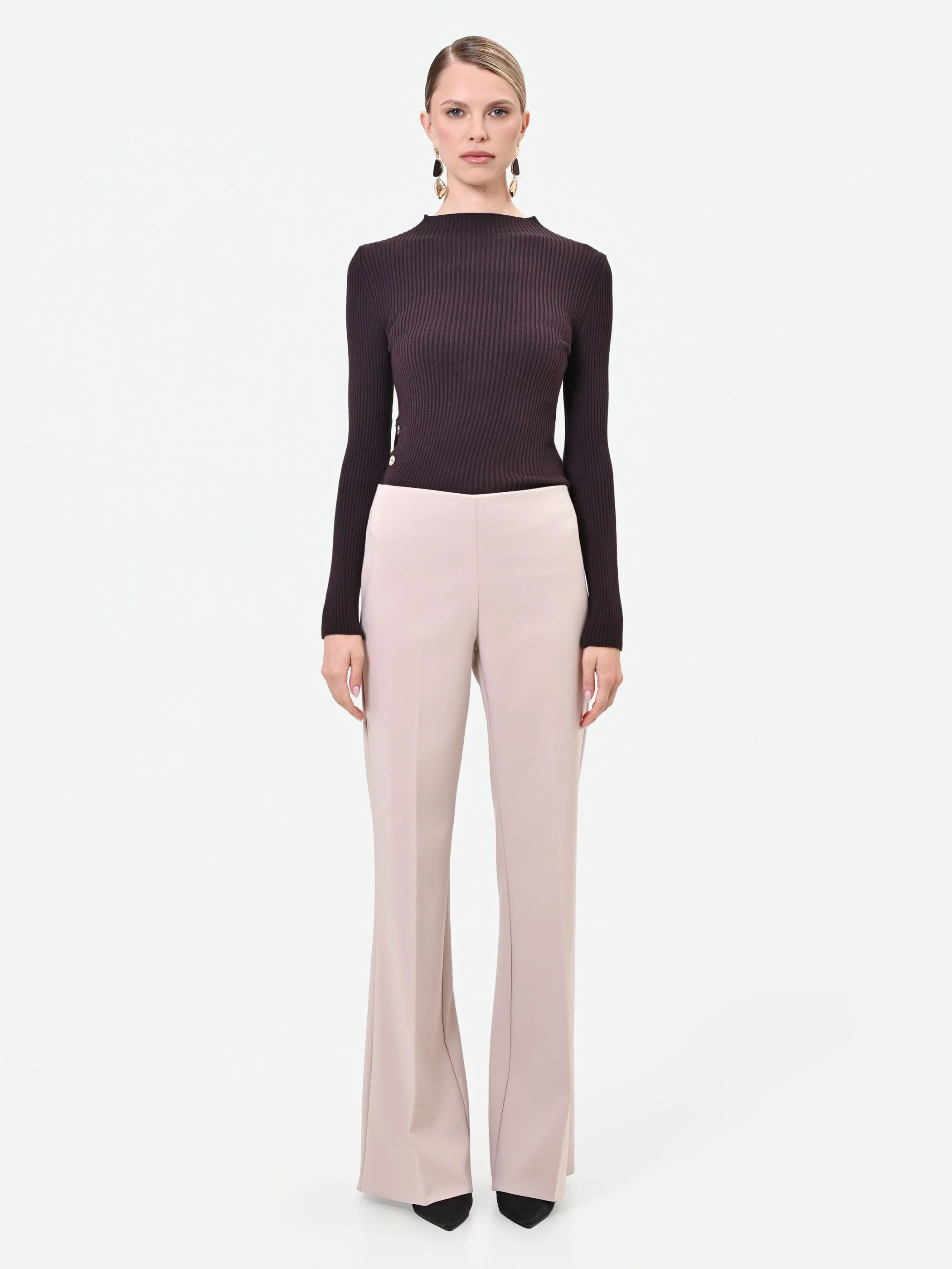 Pantalone flare tortora beige