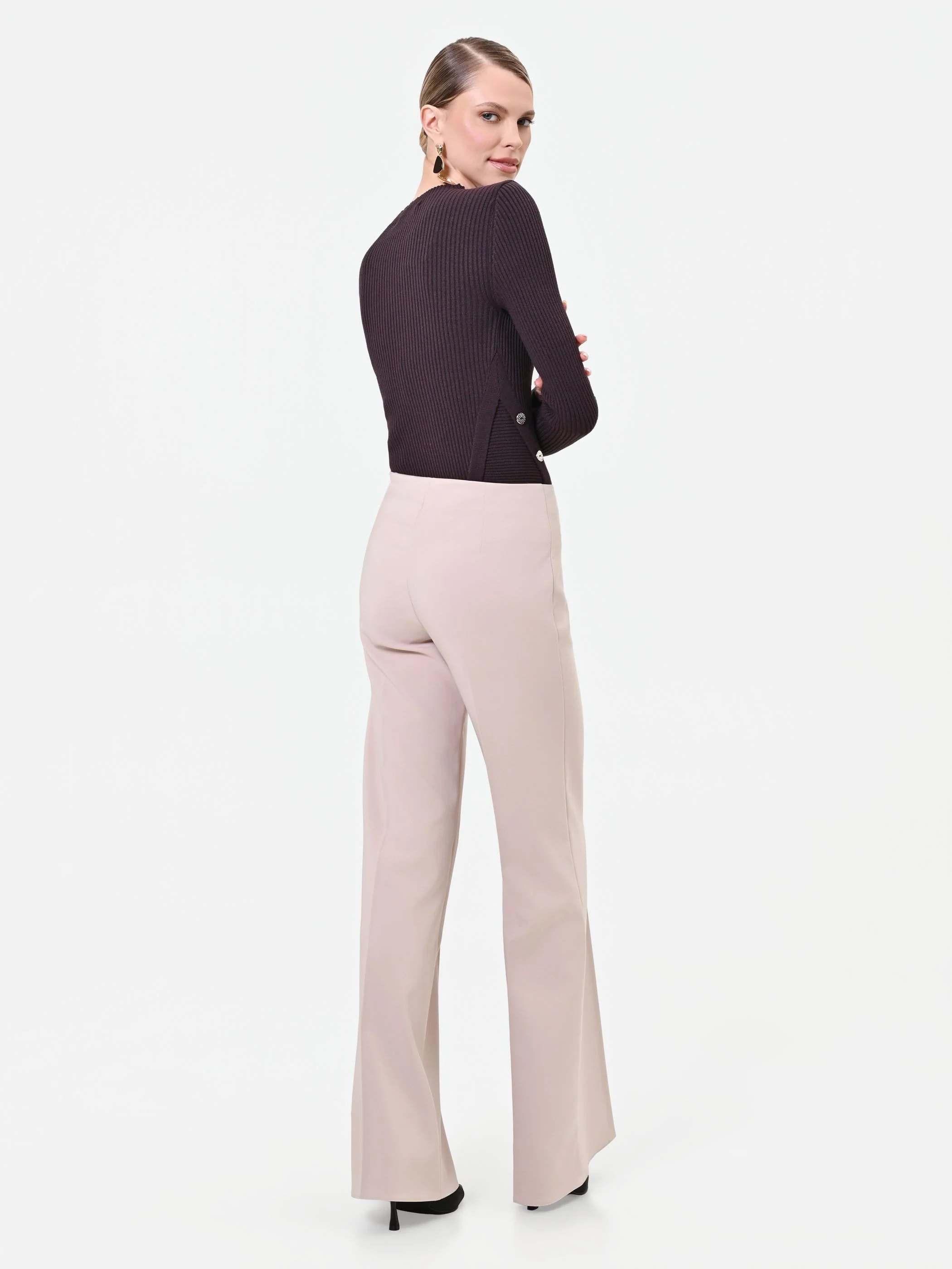 Pantalone flare tortora beige - Image 3
