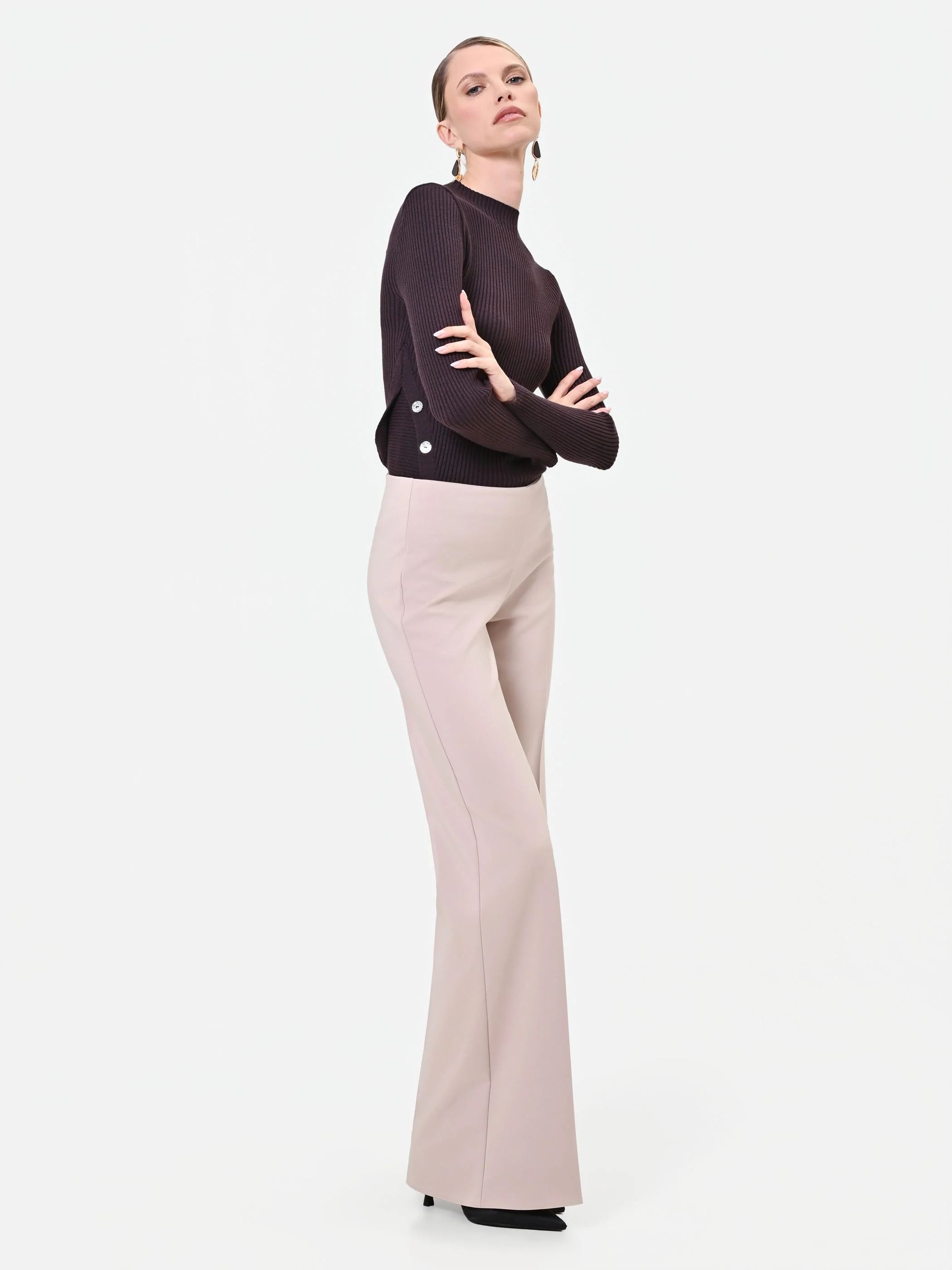 Pantalone flare tortora beige - Image 5
