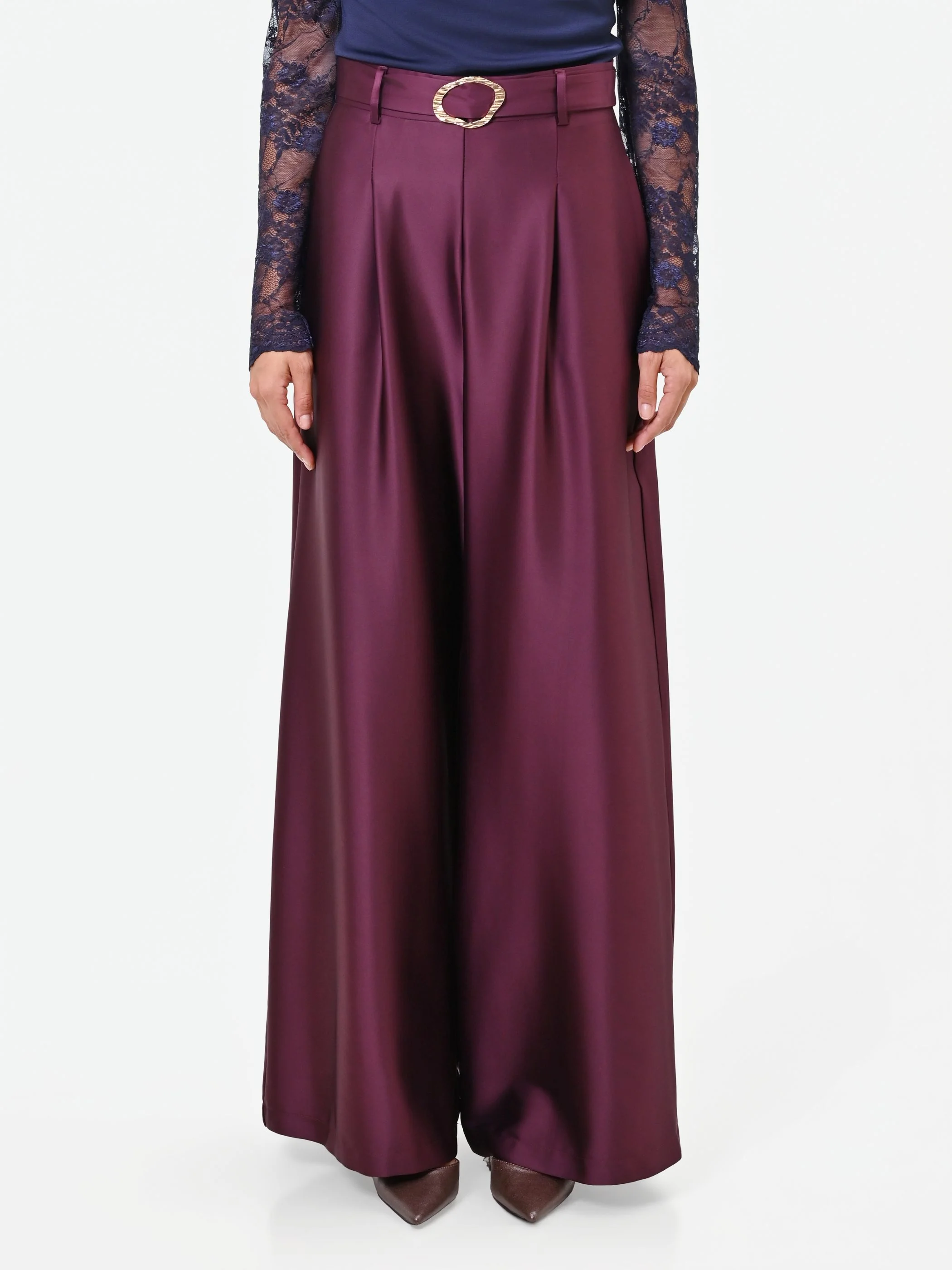 Pantalone palazzo bordeaux in raso - Image 2