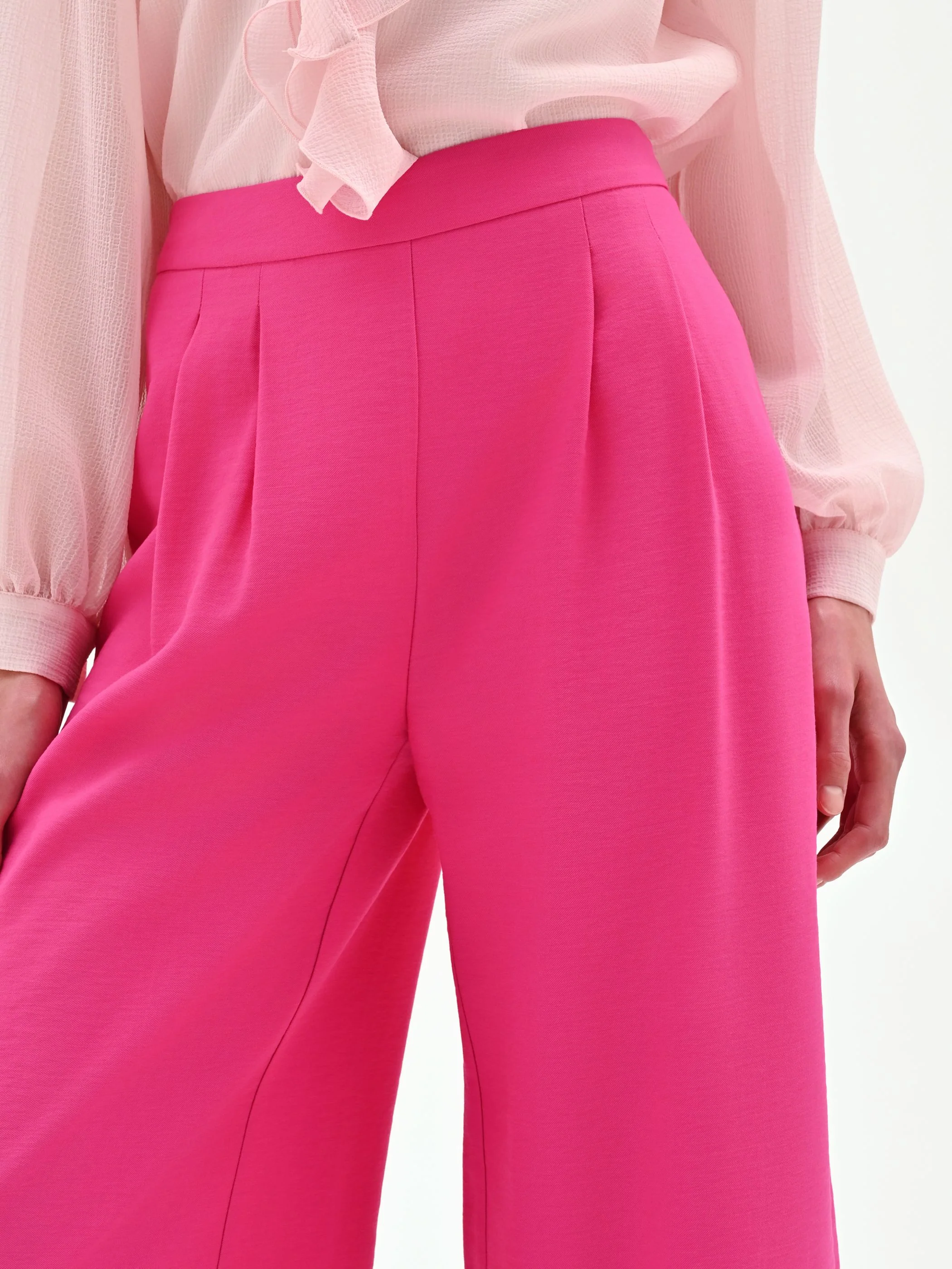 Pantalone palazzo fucsia a vita alta in poliviscosa
