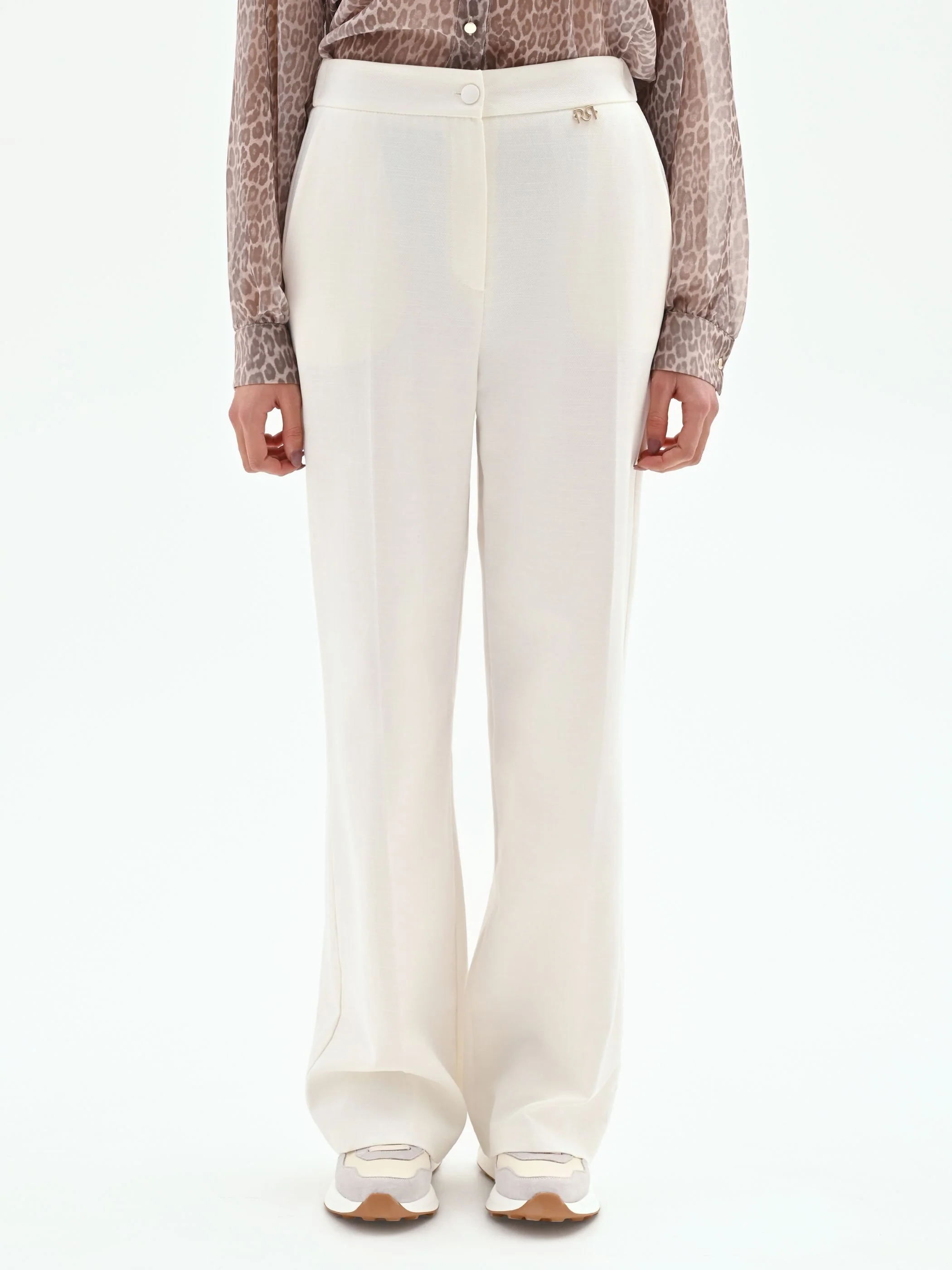 Pantalone palazzo in misto cotone lyocell bianco - Image 2