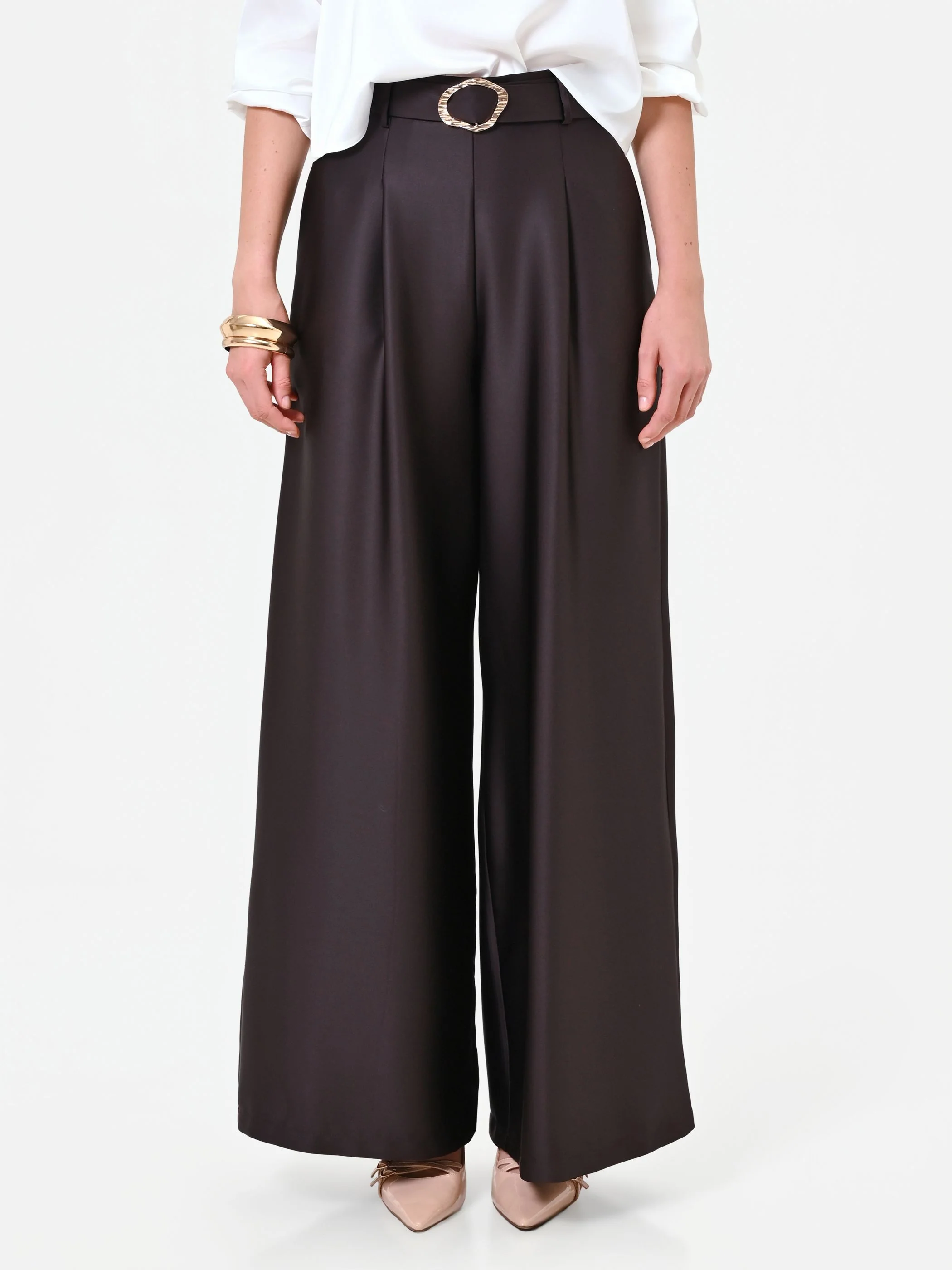 Pantalone palazzo moro marrone con cintura