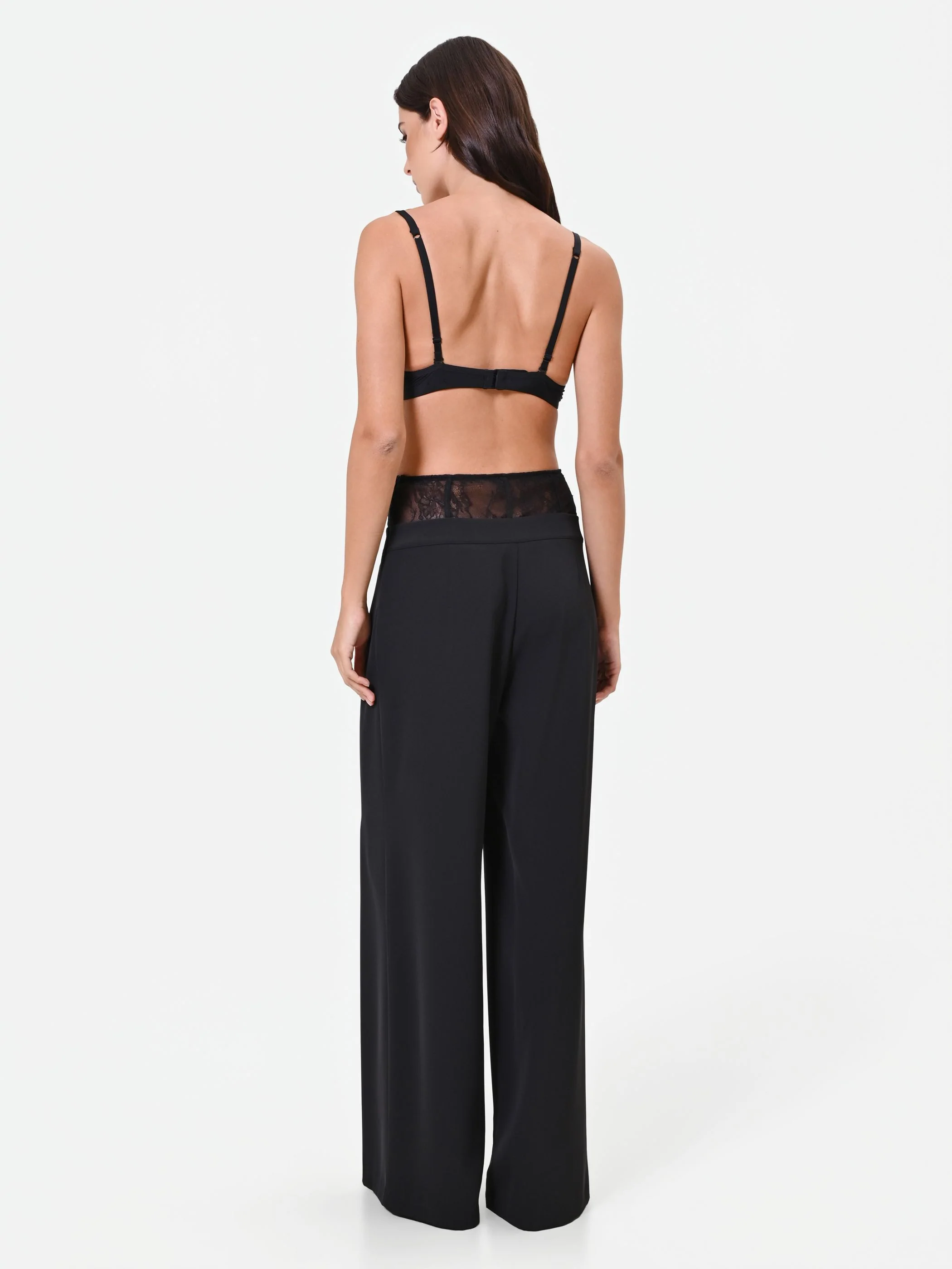 Pantalone palazzo nero con fascia in pizzo - Image 2
