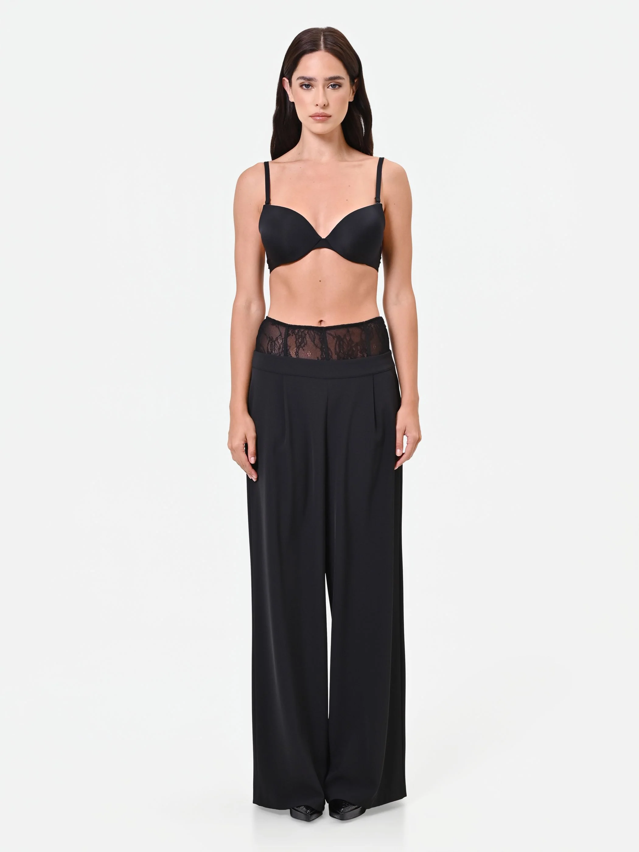 Pantalone palazzo nero con fascia in pizzo - Image 5