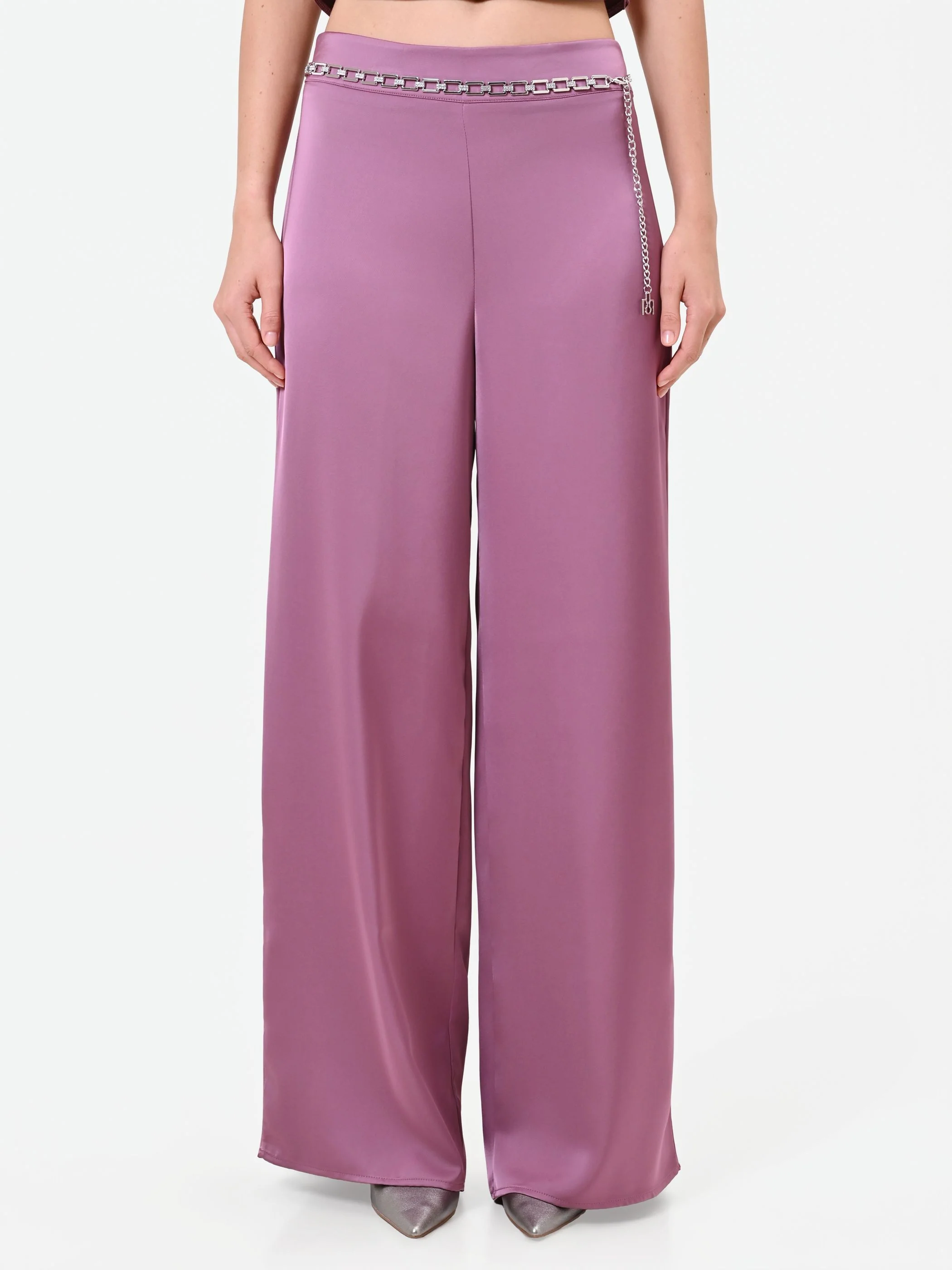 Pantalone palazzo rosa antico in raso - Image 2