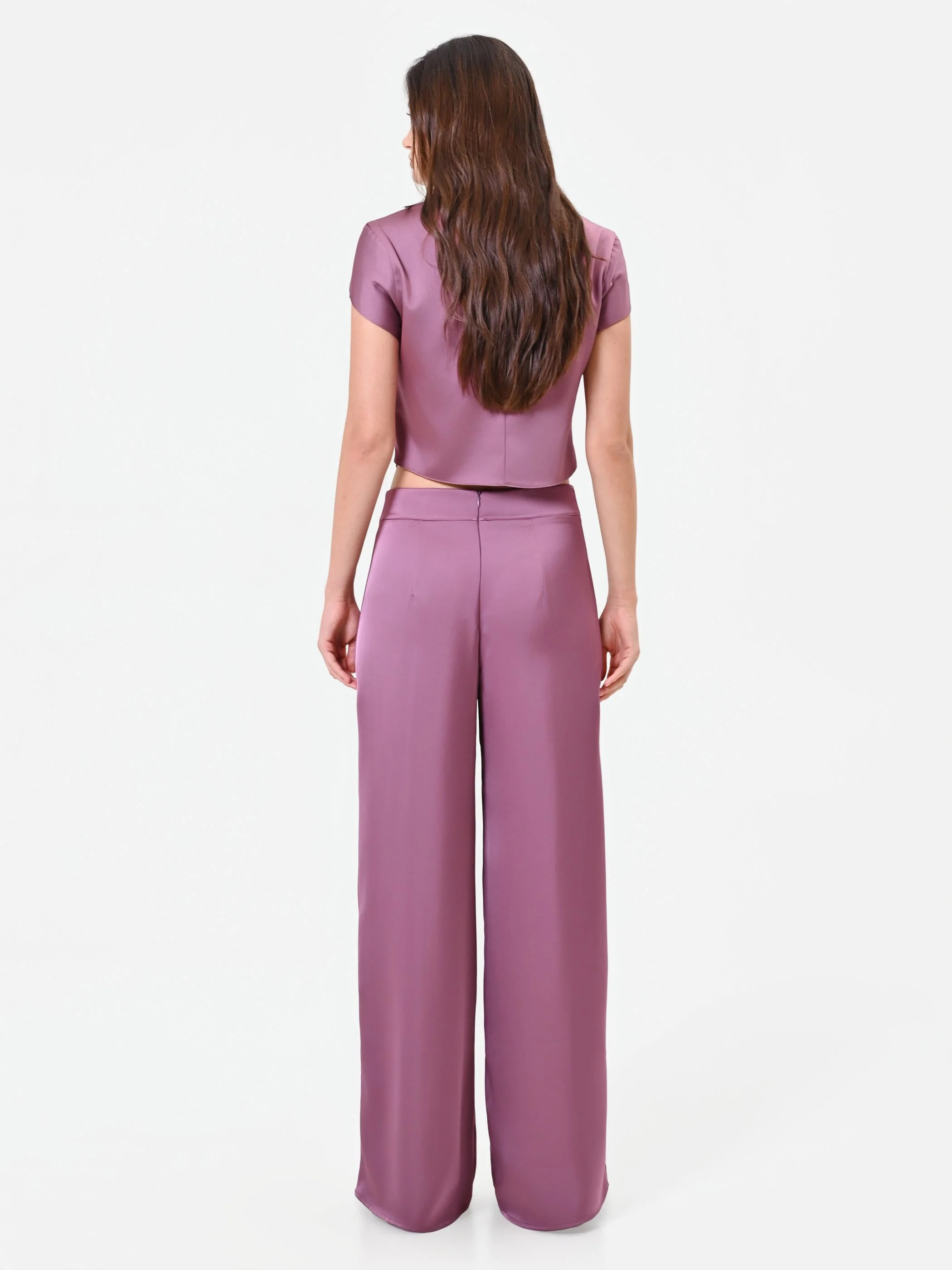 Pantalone palazzo rosa antico in raso - Image 3