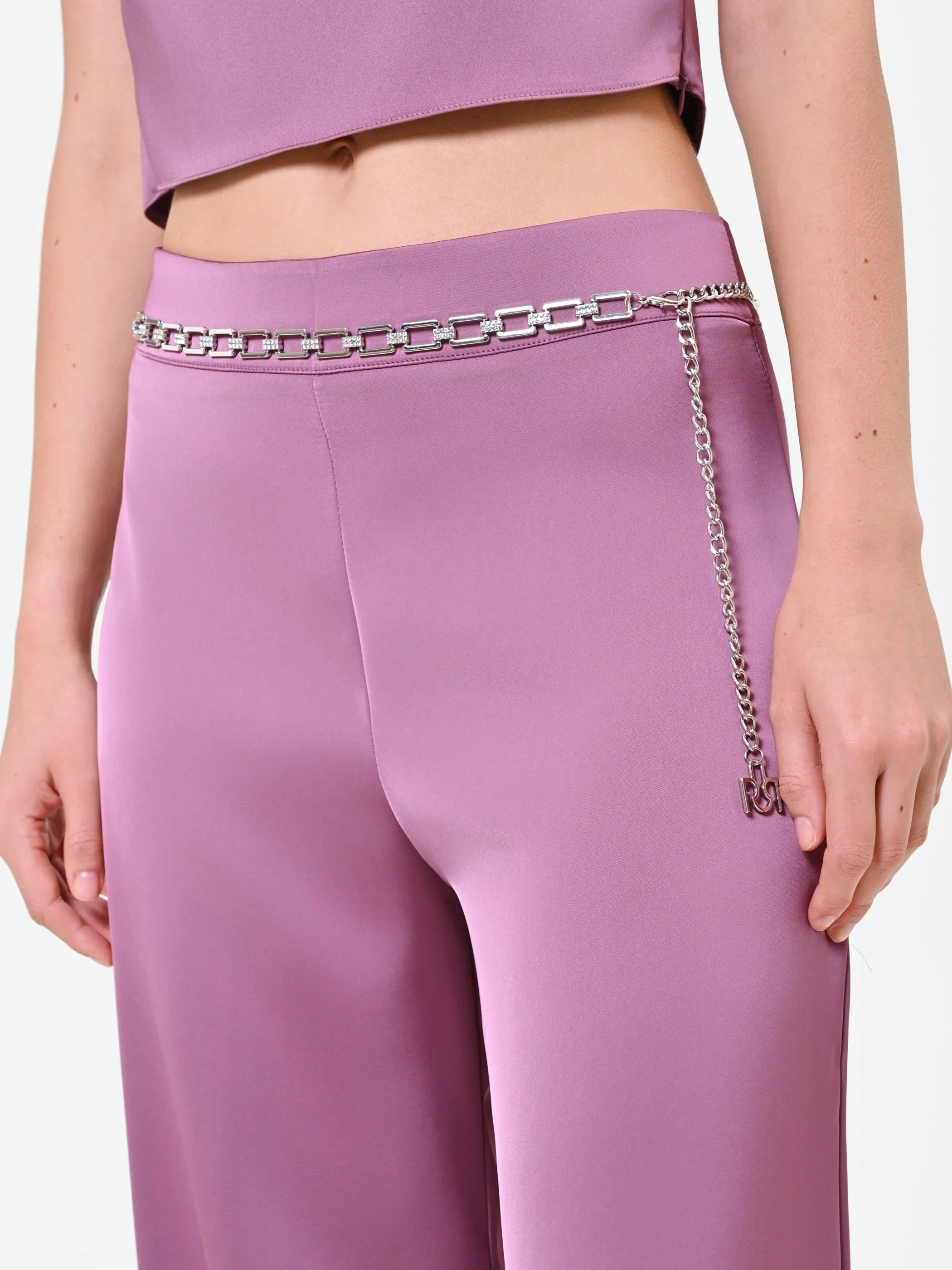 Pantalone palazzo rosa antico in raso - Image 4