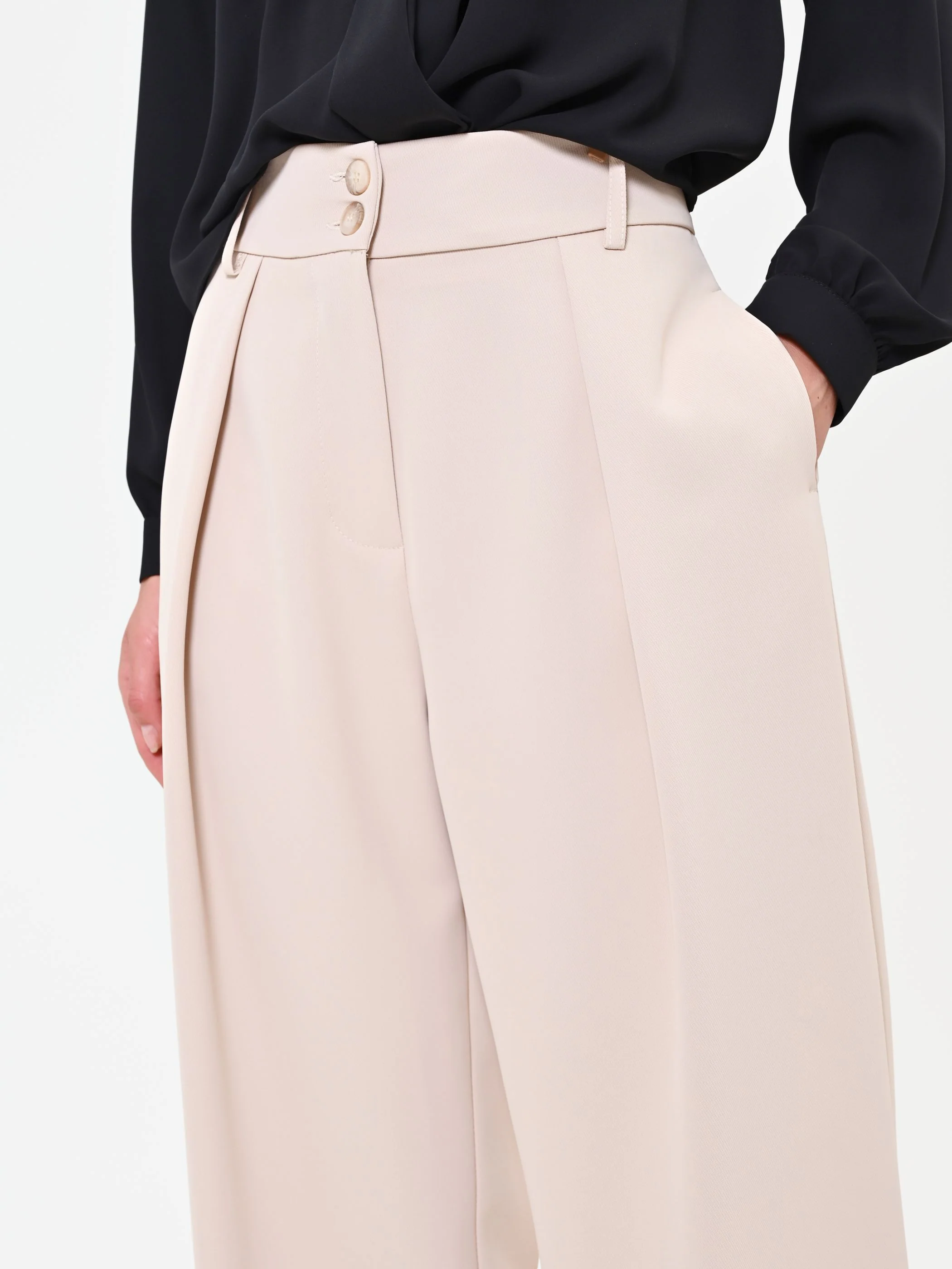 Pantalone palazzo tortora beige con pinces frontali - Image 4