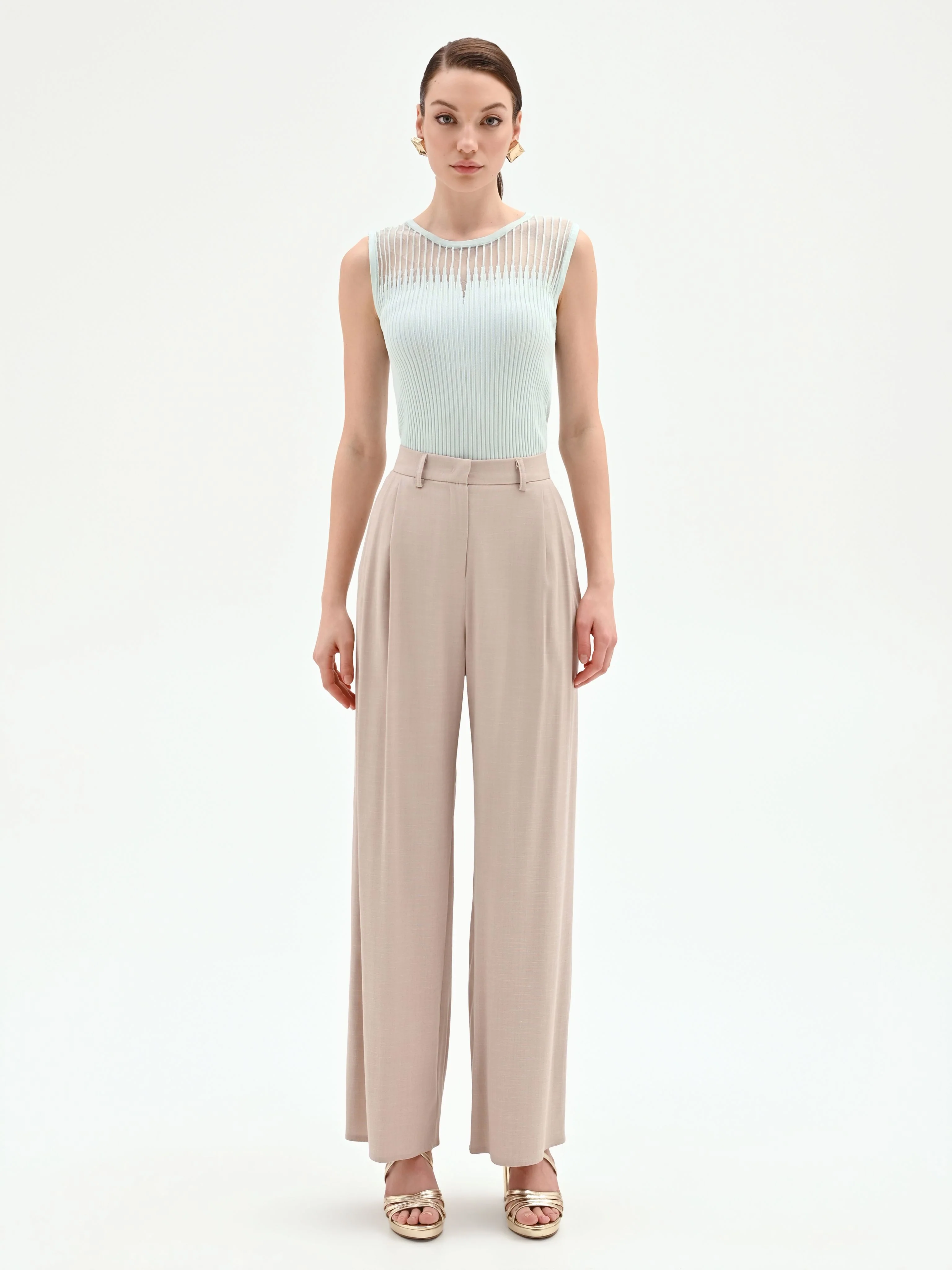 Pantalone palazzo tortora beige