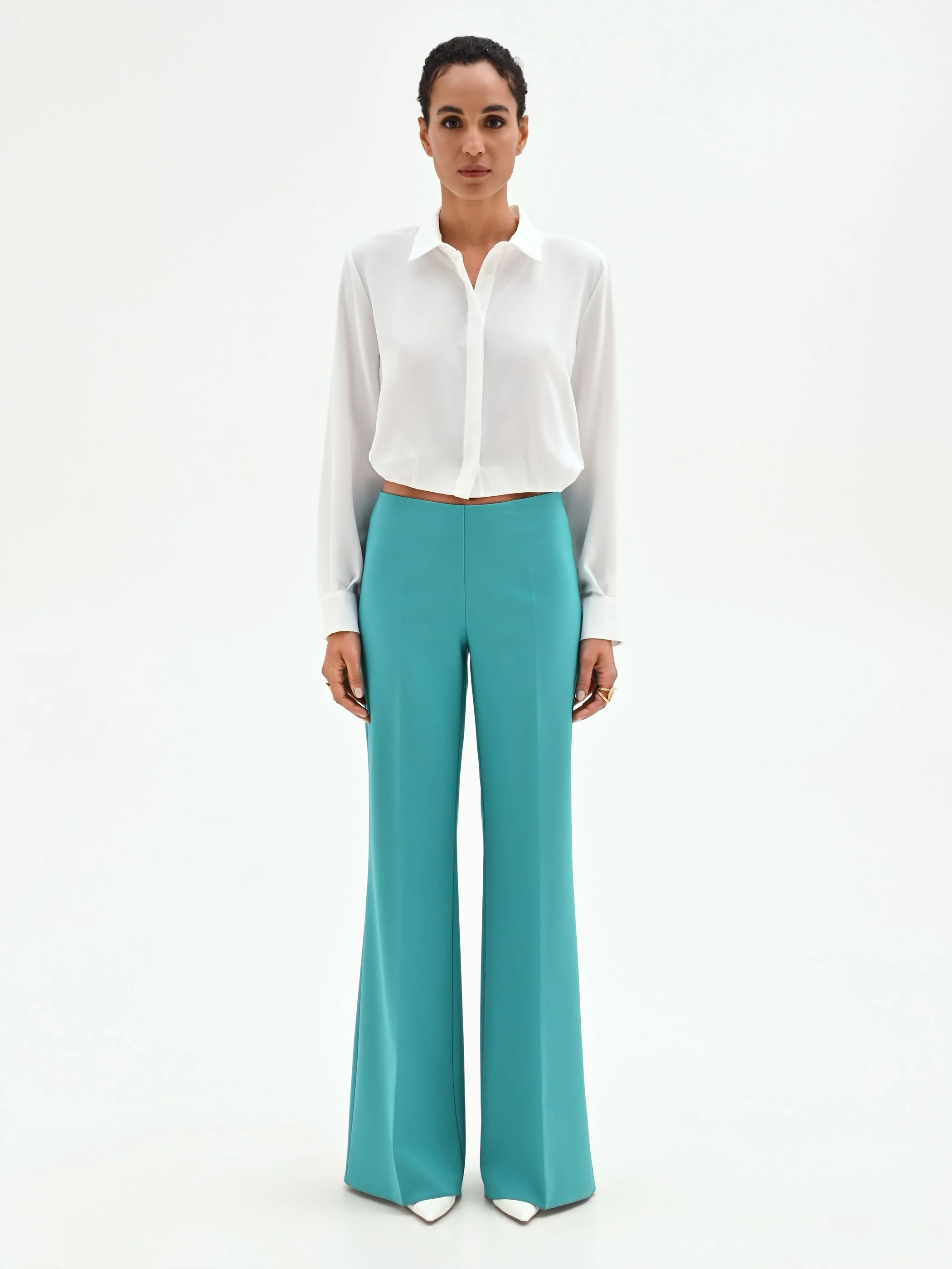 Pantalone palazzo turchese a vita alta - Image 2