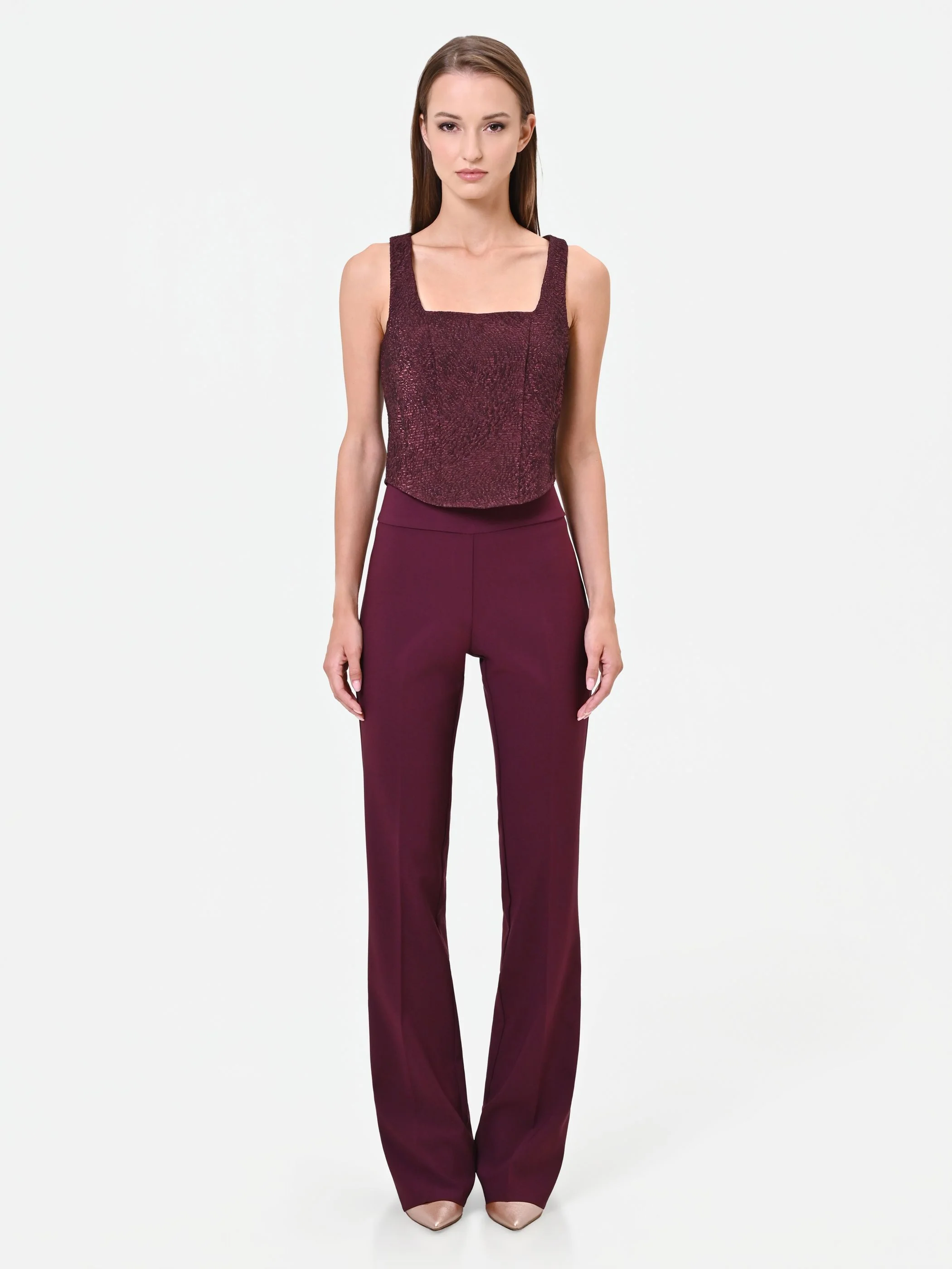 Pantalone svasato bordeaux rosso con piega centrale - Image 3
