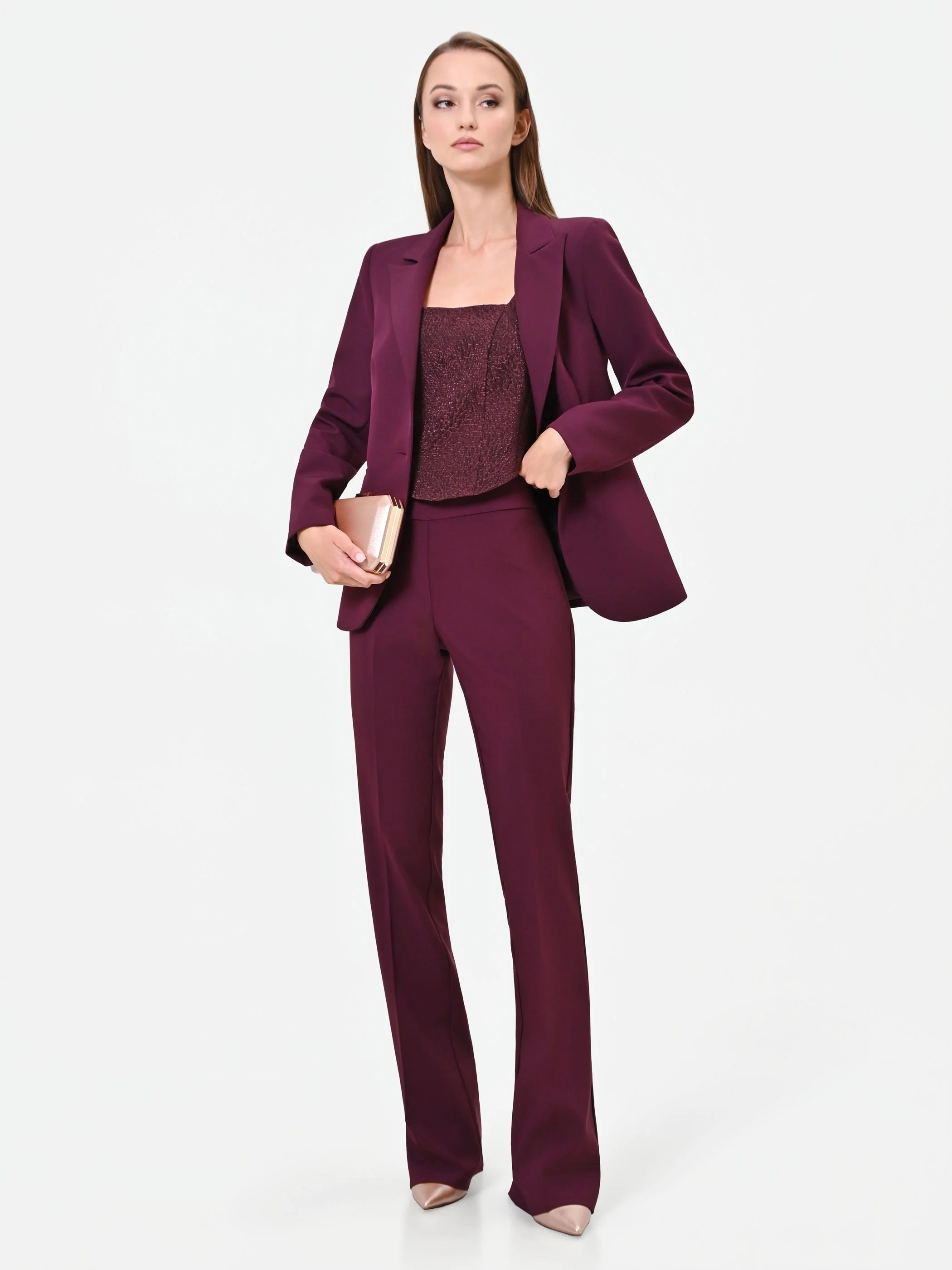 Pantalone svasato bordeaux rosso con piega centrale - Image 6