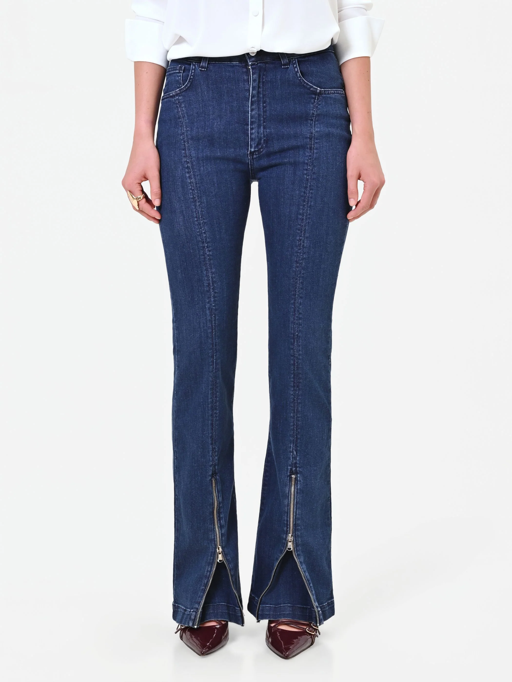 Pantaloni jeans blu con spacco frontale - Image 4
