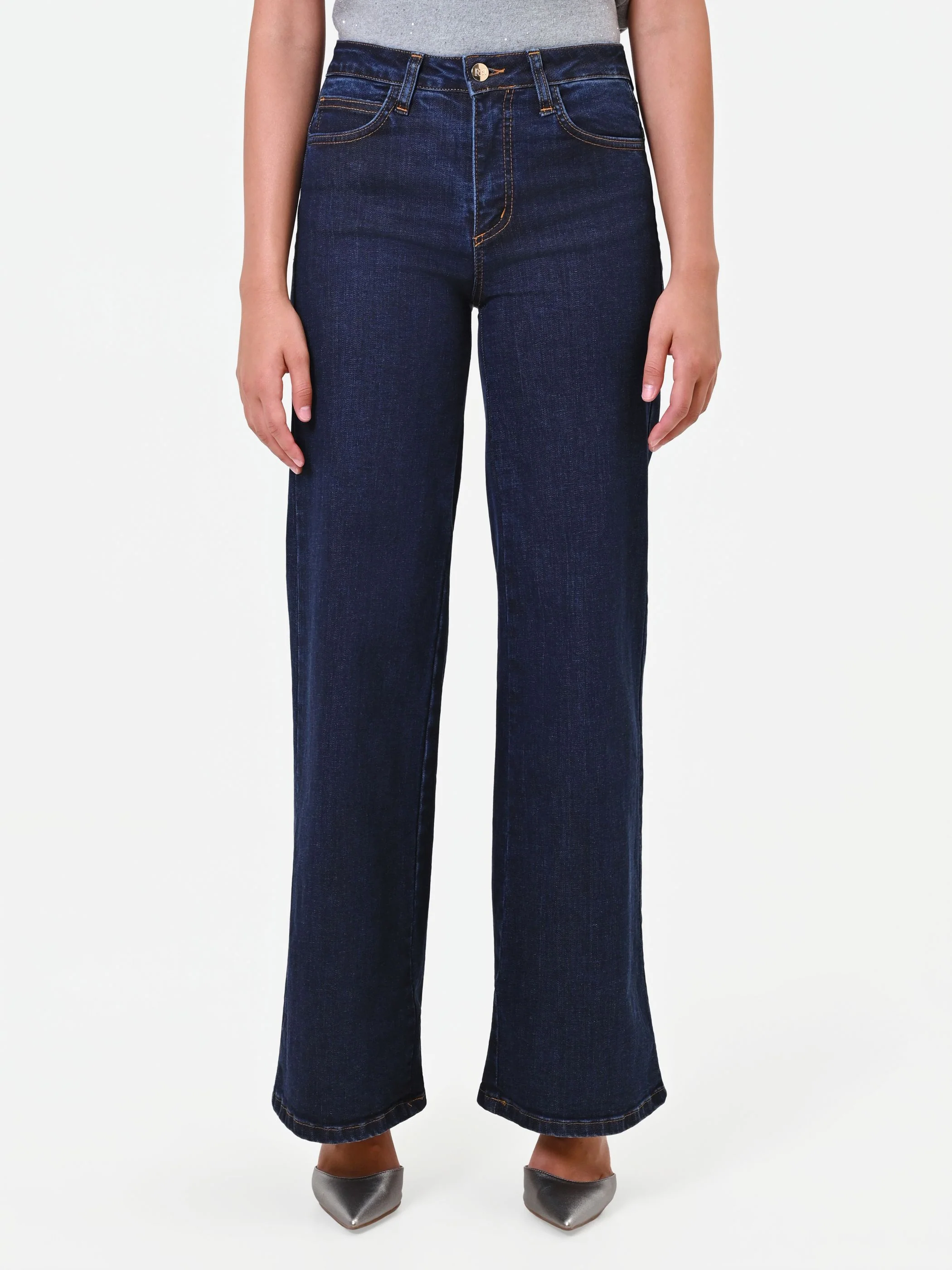 Pantaloni jeans blu navy a palazzo - Image 2